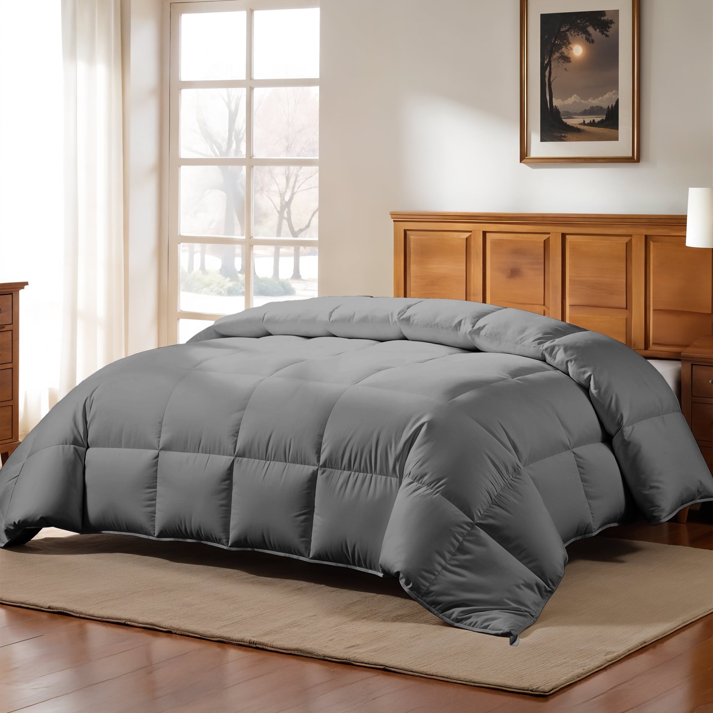 Lux Decor Collection Quilted Comforter All Season Down Alternative Reversible Fluffy Ultra Soft Duvet Insert (Queen, Navy Blue)