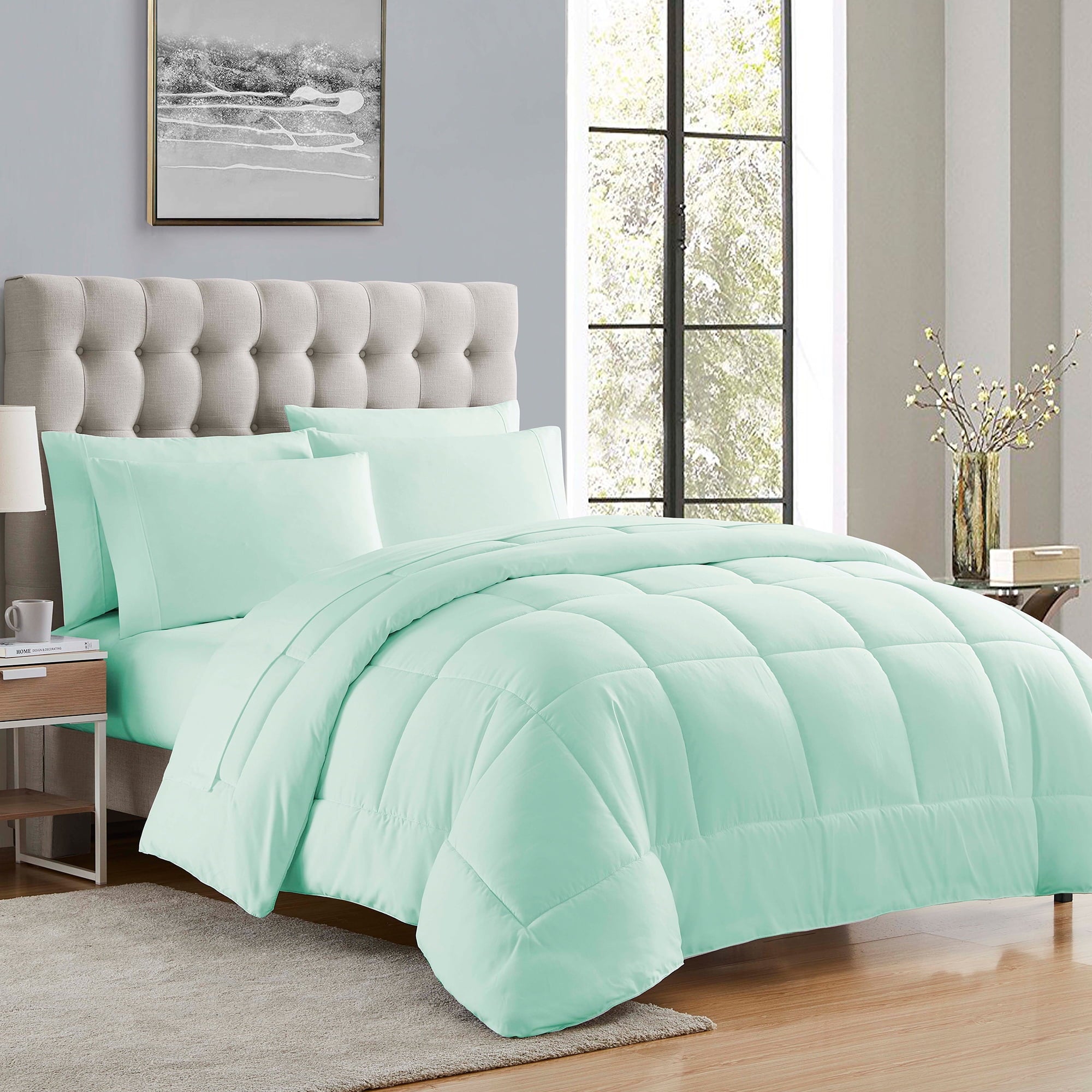 Luxury 5 Piece Bed in a Bag Down Alternative Comforter and Sheet Set - Aqua - Twin XL
