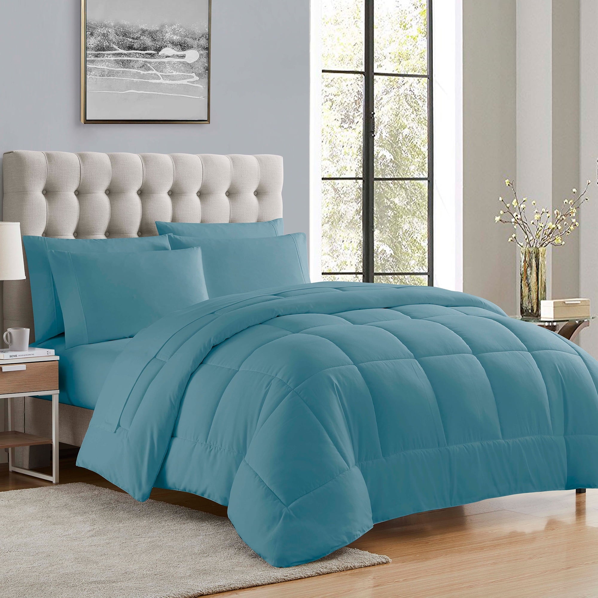 Luxury 5 Piece Bed in a Bag Down Alternative Comforter and Sheet Set - Aqua - Twin XL