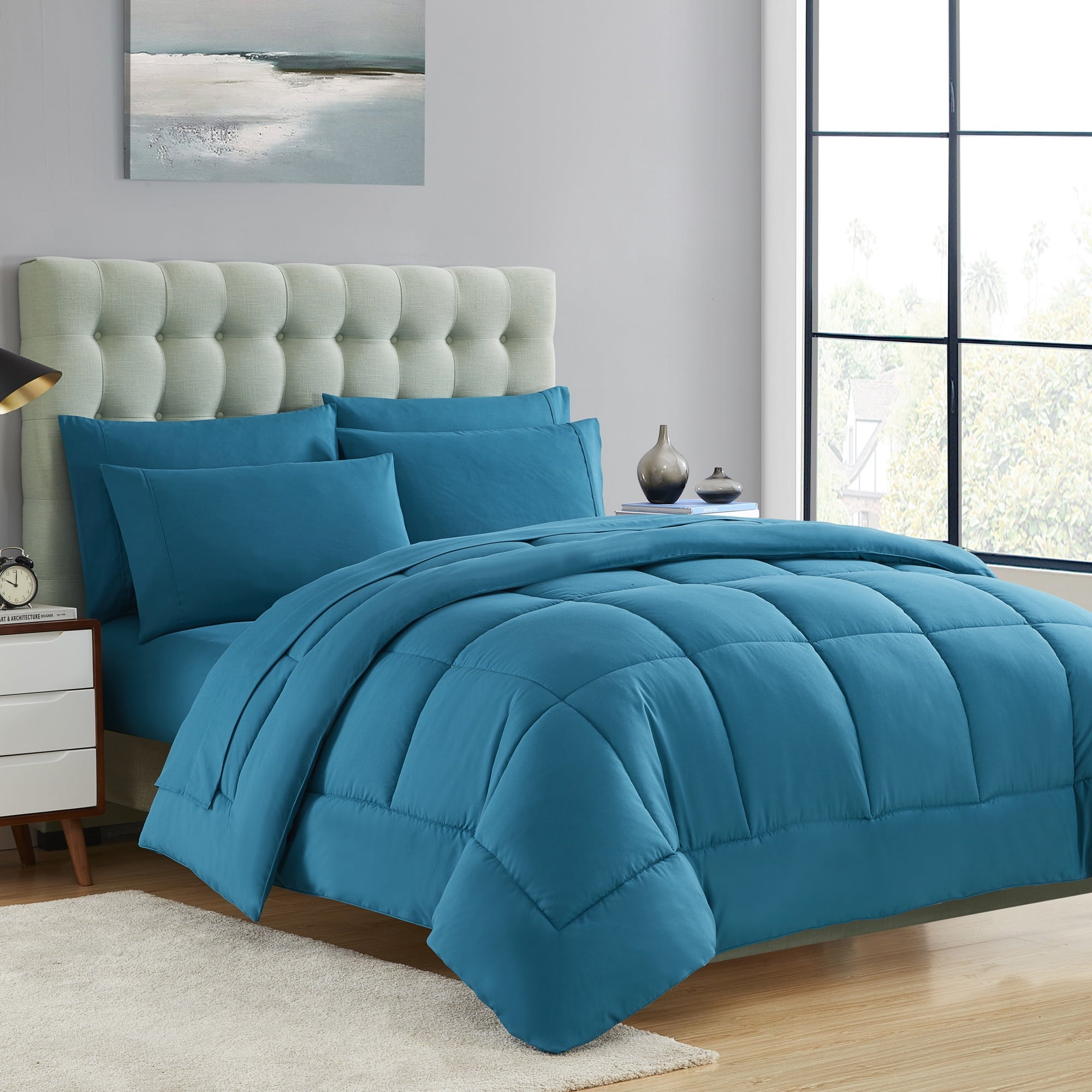 Luxury 5 Piece Bed in a Bag Down Alternative Comforter and Sheet Set - Aqua - Twin XL