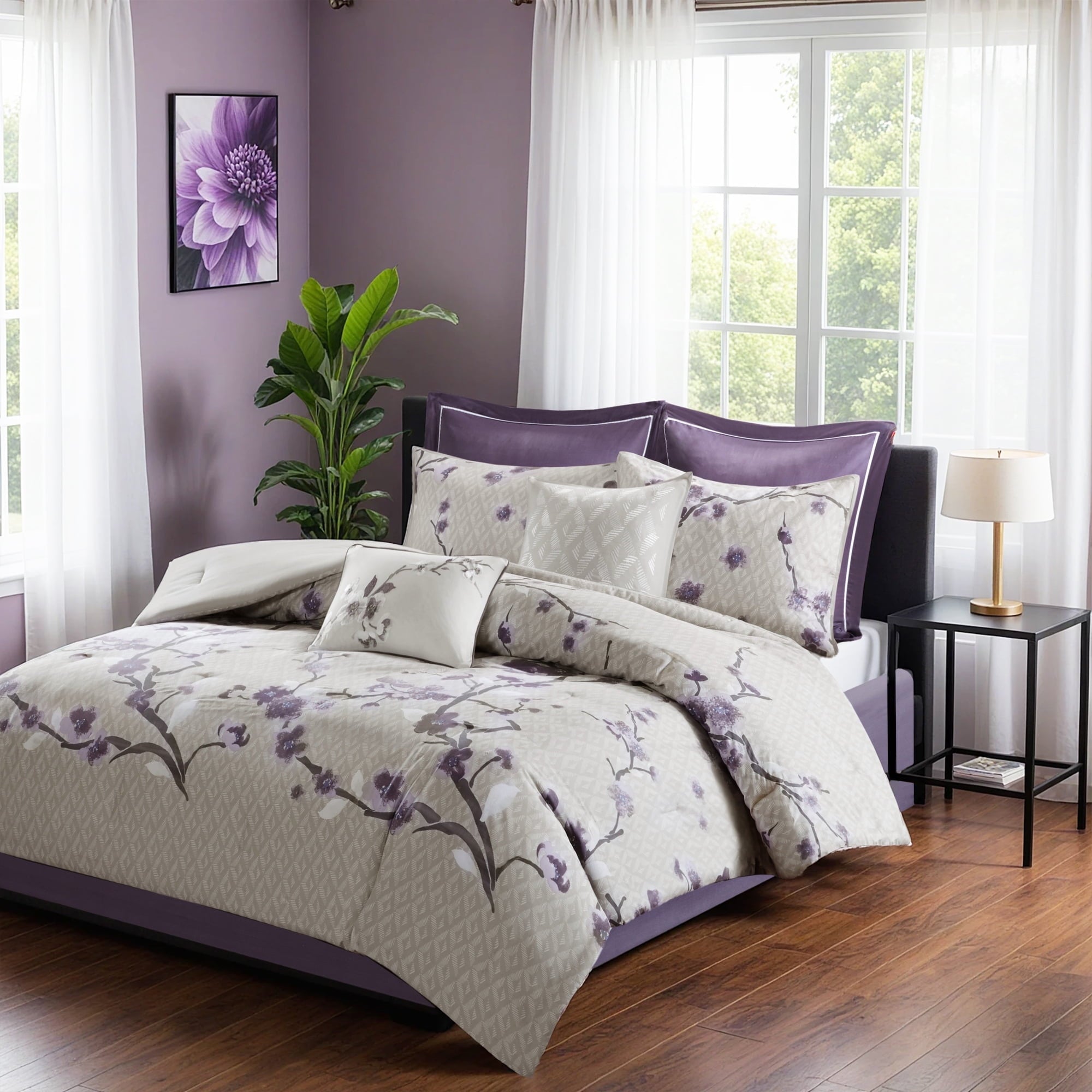 Regency Heights Queen Comforter Set with Sheets, Soft Brushed Bed in A Bag with Diamond Printed Bed Sheets, 7 Piece Bedding Sets with Flat Sheet and Fitted Sheet, Blue