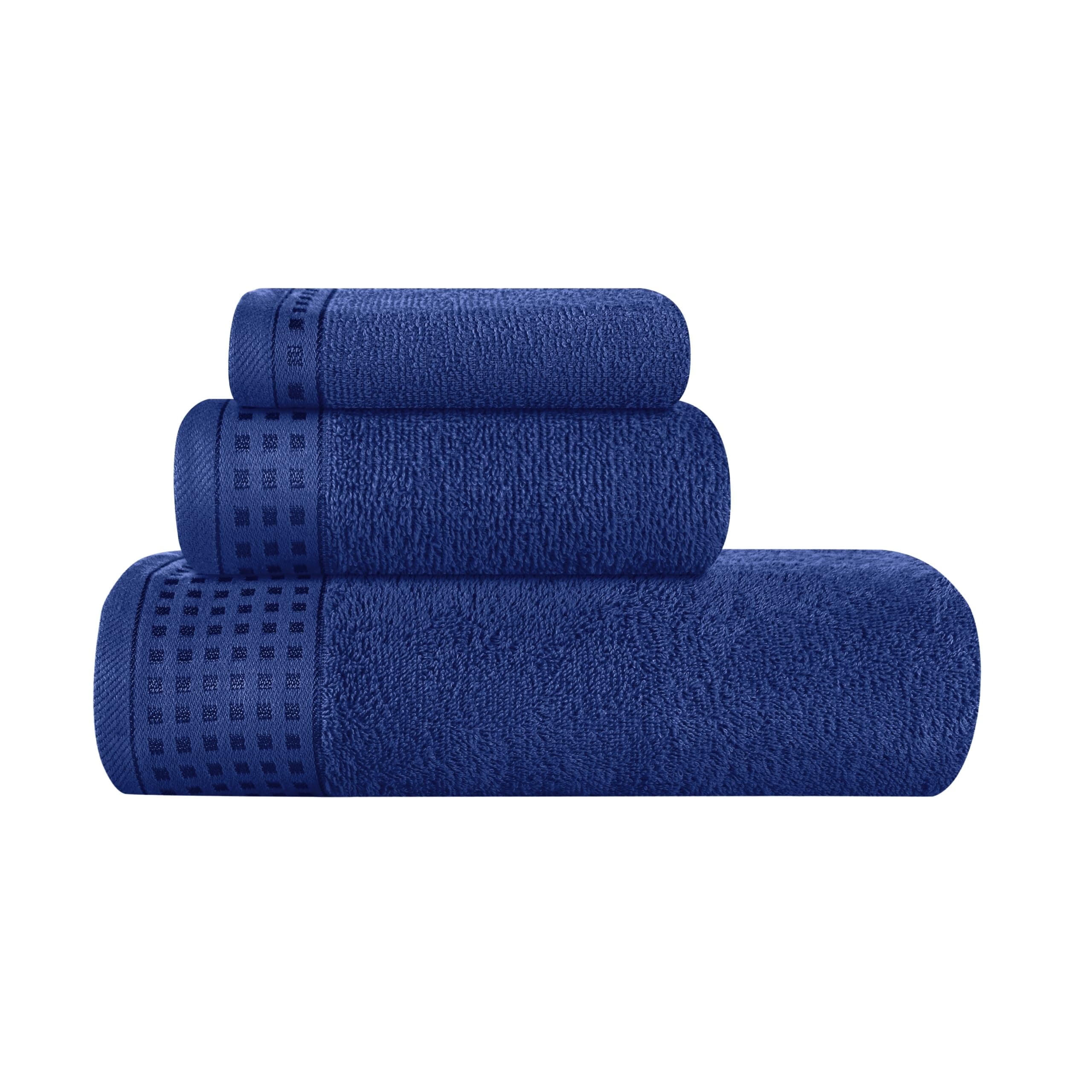 MyOwn Ultra Soft 3 Pack Cotton Towel Set, Contains a Bath Towel 28x55 inch, a Hand Towel 16x24 inch & a Wash Coth 12x12 inch, Ideal Everyday use, Compact & Lightweight - Navy Blue