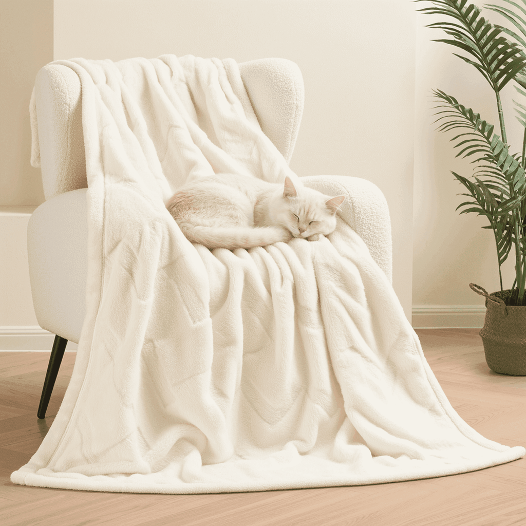 Naipo 50 in x 70 in Faux Rabbit Fur Blanket White Arctic Velvet Throw Blanket Unique Design Perfect for All Seasons and Ages (No Heating)