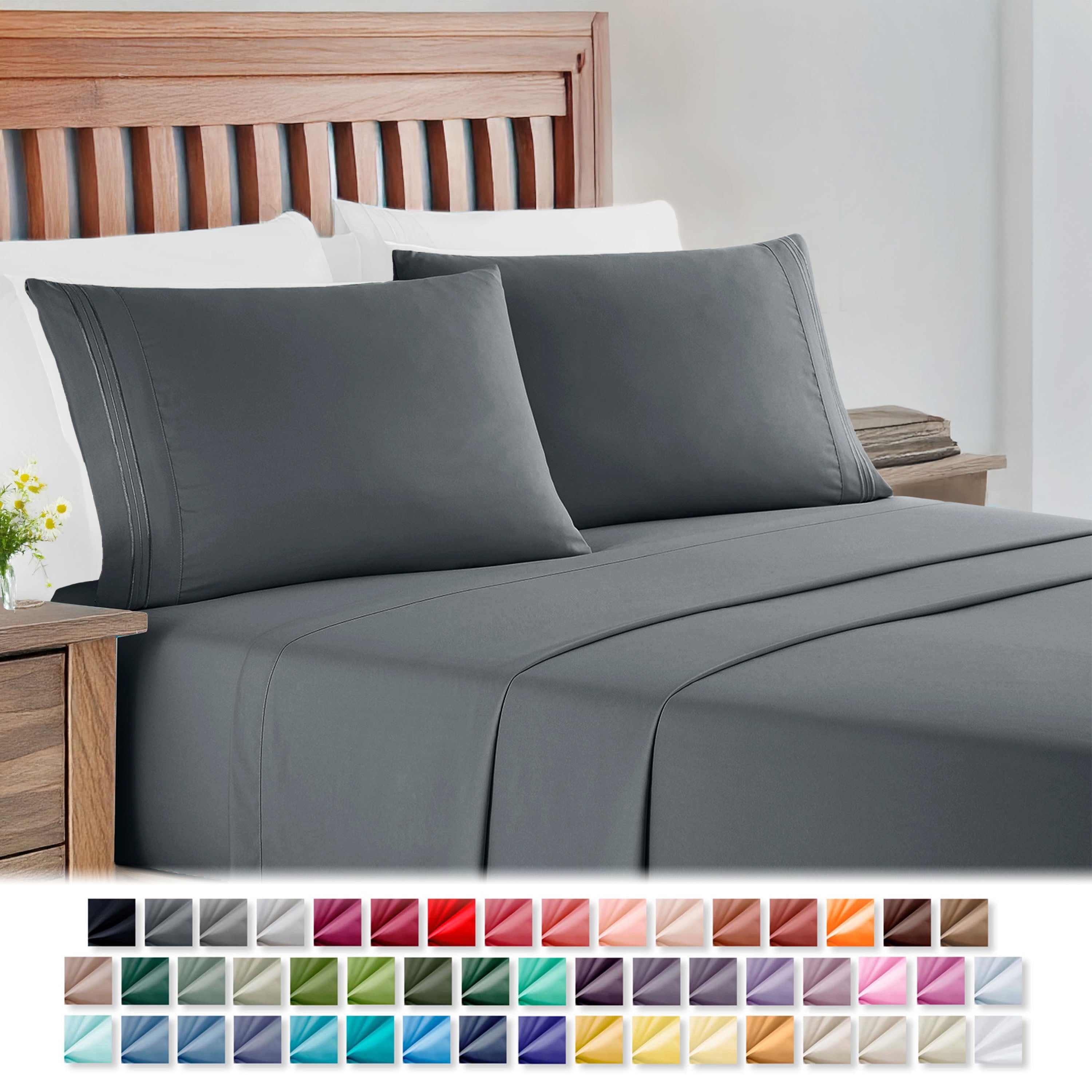 Nestl Full XL Size Sheet Sets, 1800 Series Deep Pocket 4 Piece, Luxury Soft Microfiber Bed Sheet Sets, CHARCOAL STONE GRAY