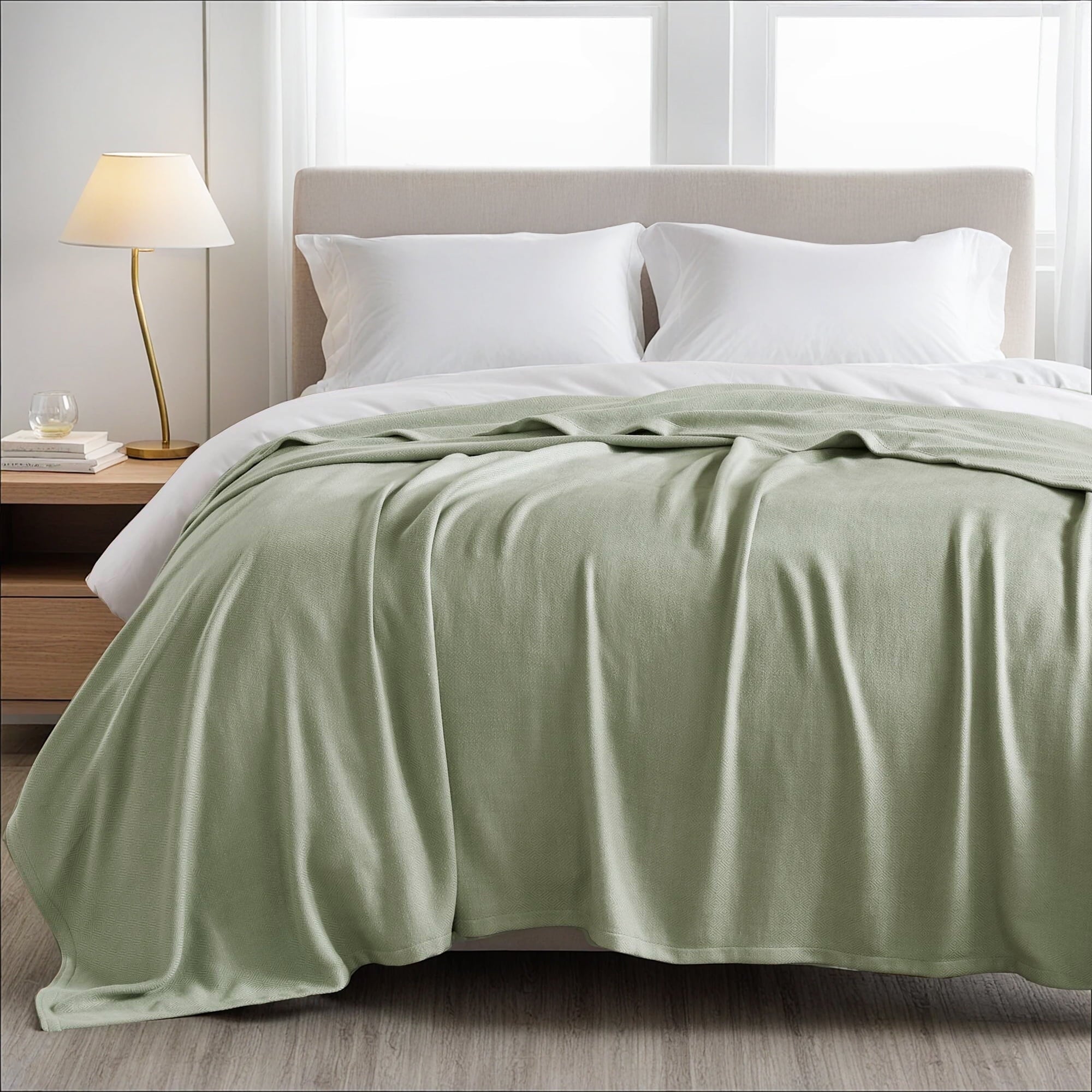 Regency Heights Cozy Bamboo Cotton Blanket, Lightweight Blanket for Sofa Couch, All Season Breathable Bed Blanket for Hot Sleepers with Diamond Jacquard, Full/Queen, Navy