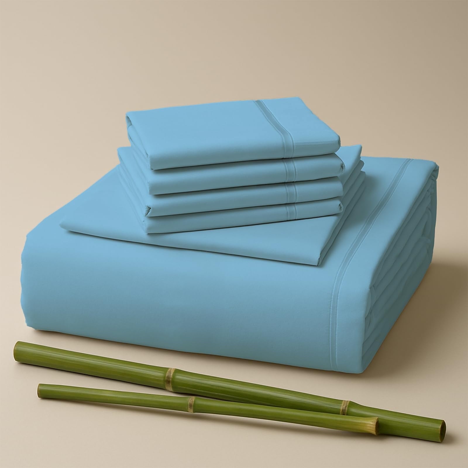 Sacred Thread Rayon Derived from Bamboo Sheets Twin Size, 18'' Deep Pocket Cooling Sheets for Hot Sleepers, 4 PC Cooling Sheets (Twin Size) (Aqua)