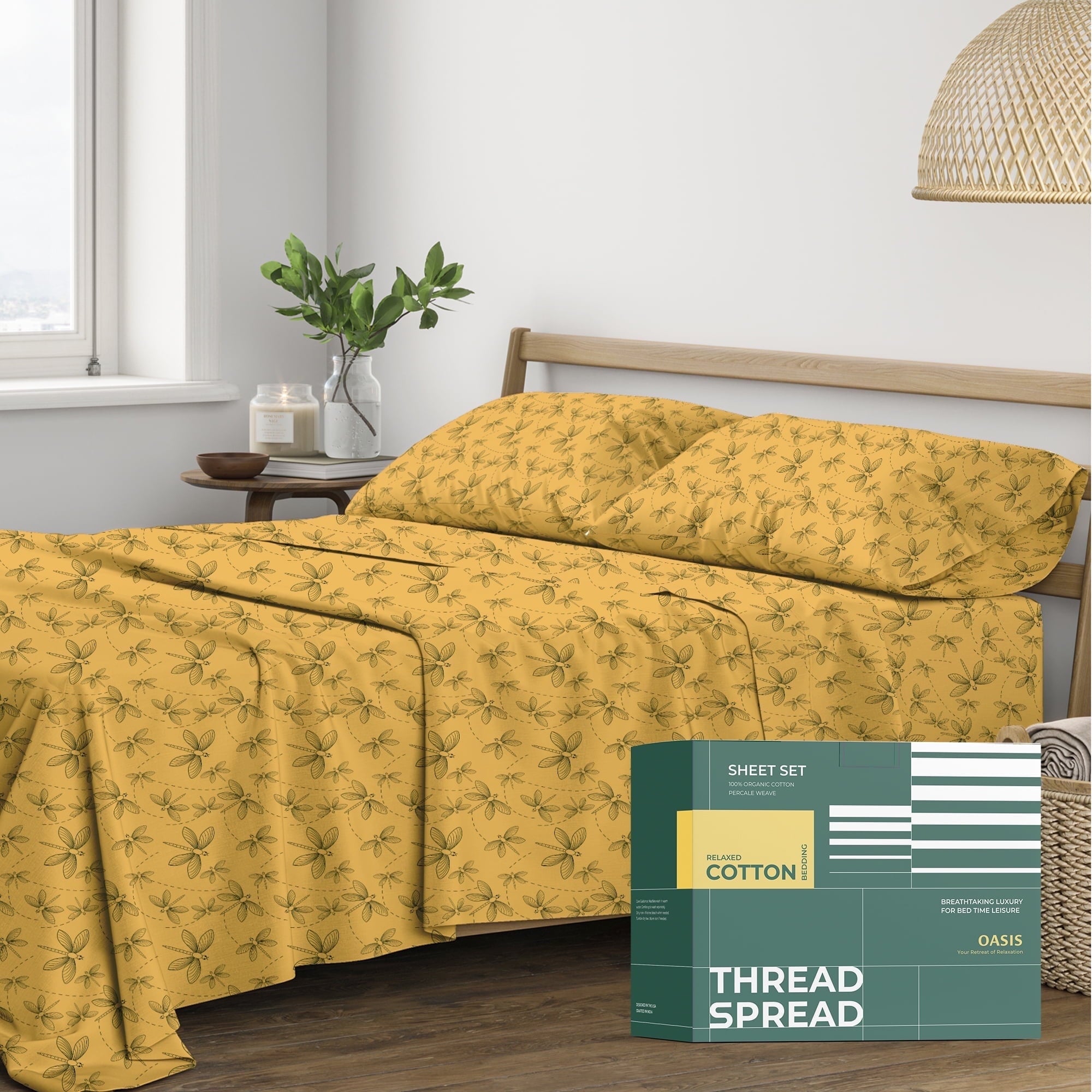 Thread Spread 100% Organic Cotton Sheets Queen Size - 4 PC Organic Cotton Queen Size Percale Weave Sheet Set, Soft, Cooling, Crisp & Breathable, 16" Deep Pocket Hotel Quality Bedding Set - White