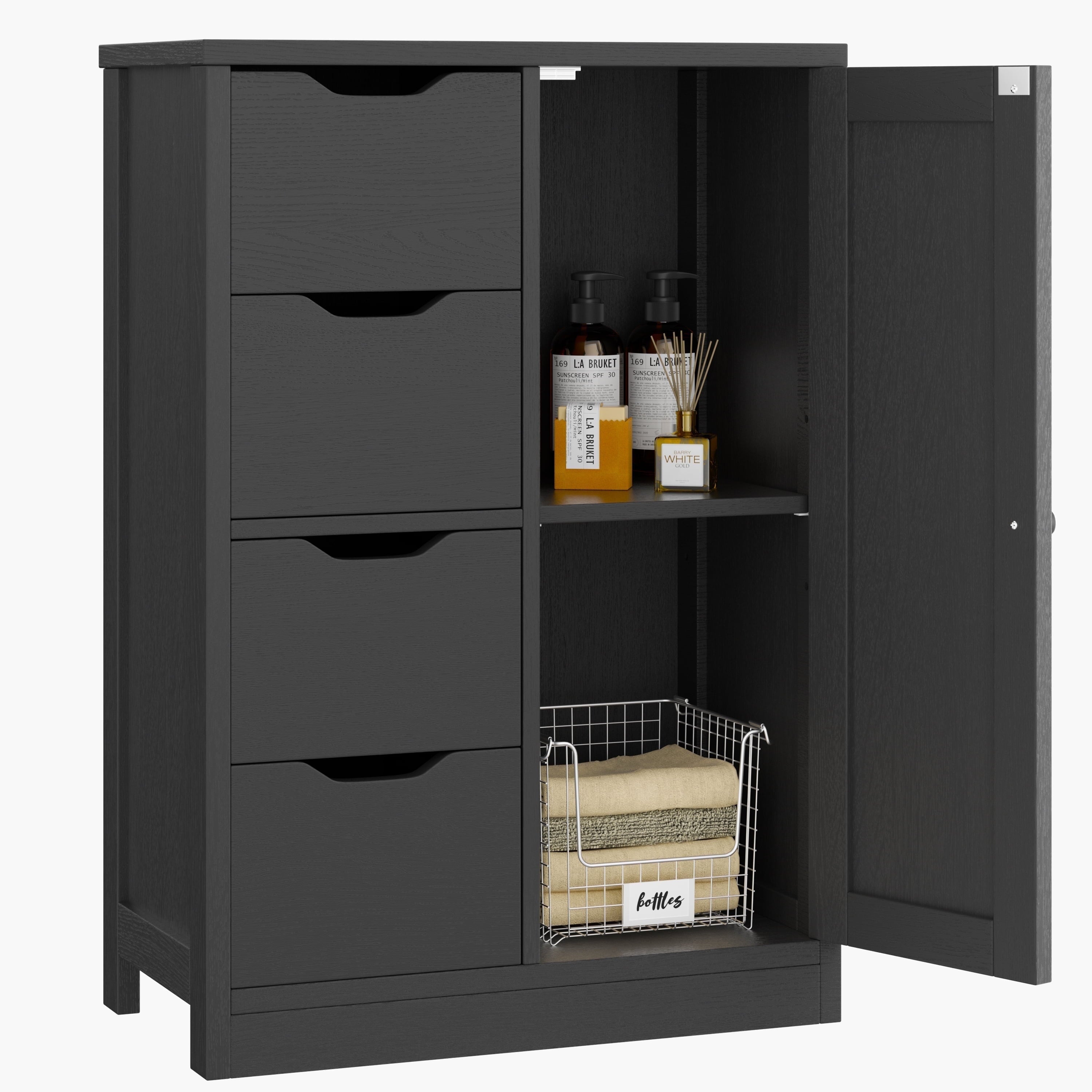 Walsunny Bathroom Floor Cabinet Storage Organizer Freestanding Wooden Cupboard with Door Drawers Adjustable Shelf for Small Spaces Laundry Room Kitchen Living Room Bedroom Home Office,White