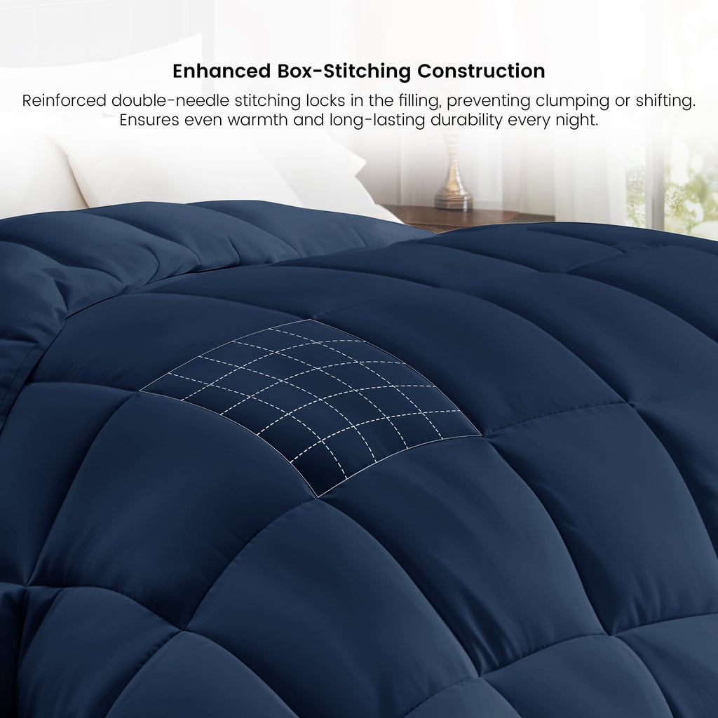 Lux Decor Collection Quilted Comforter All Season Down Alternative Reversible Fluffy Ultra Soft Duvet Insert (Queen, Navy Blue)