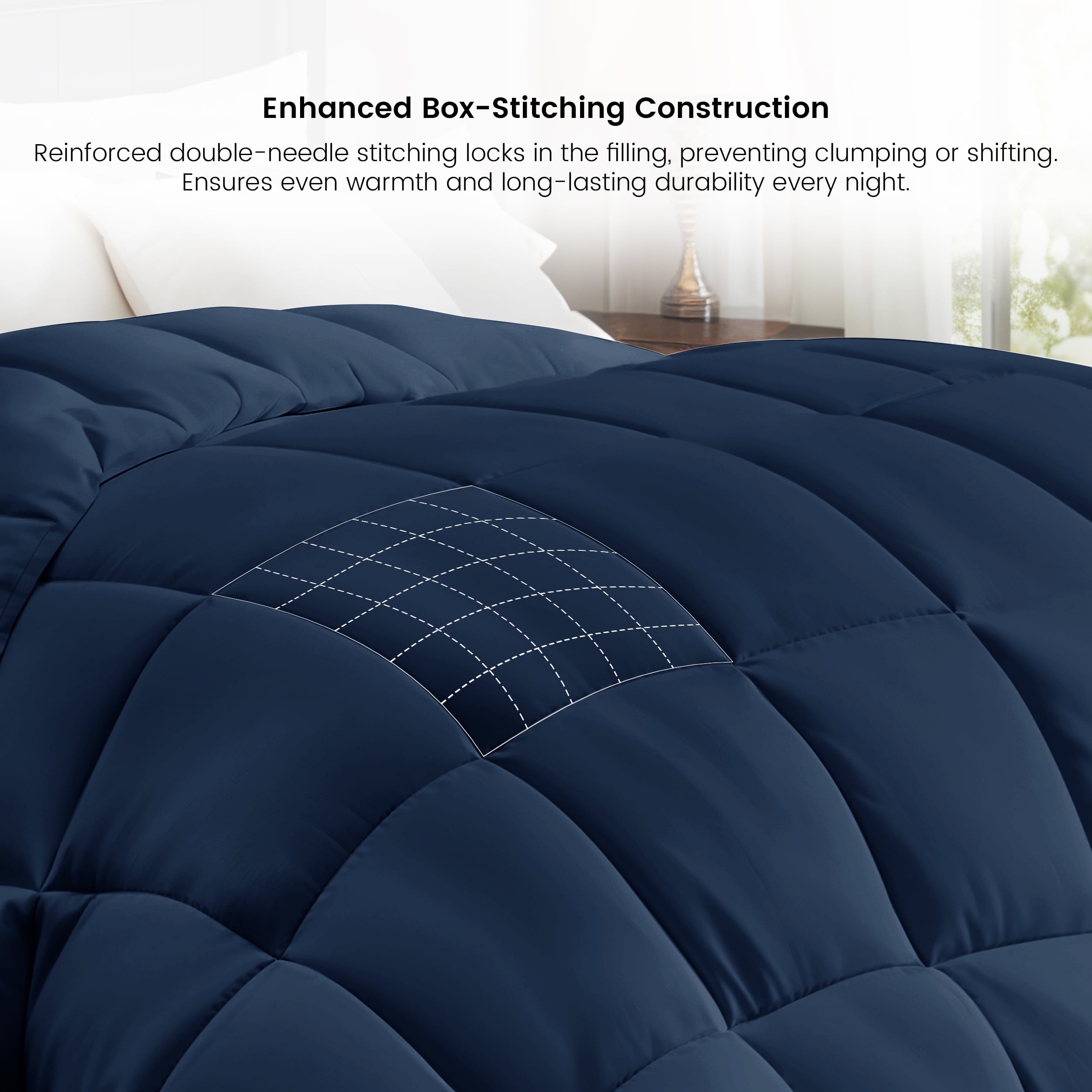 Lux Decor Collection Quilted Comforter All Season Down Alternative Reversible Fluffy Ultra Soft Duvet Insert (Queen, Navy Blue)