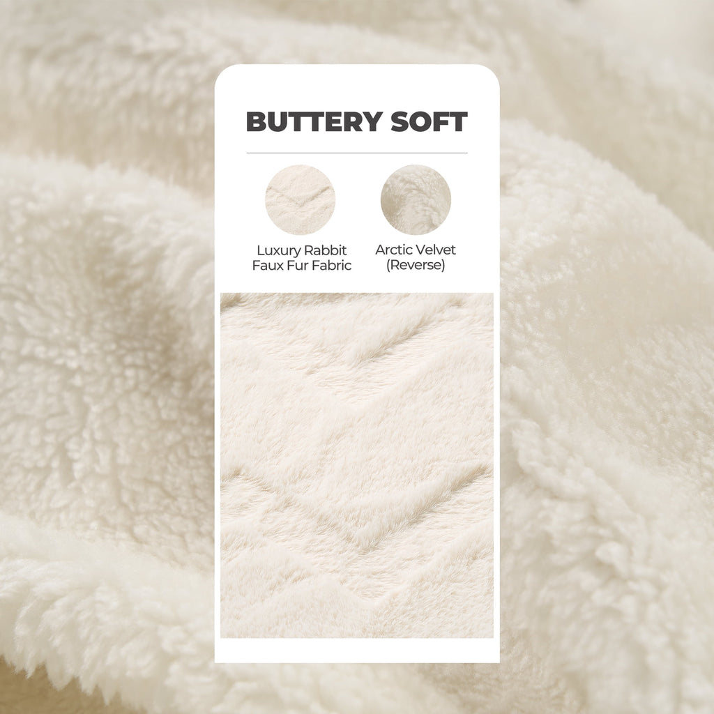 Naipo 50 in x 70 in Faux Rabbit Fur Blanket White Arctic Velvet Throw Blanket Unique Design Perfect for All Seasons and Ages (No Heating)