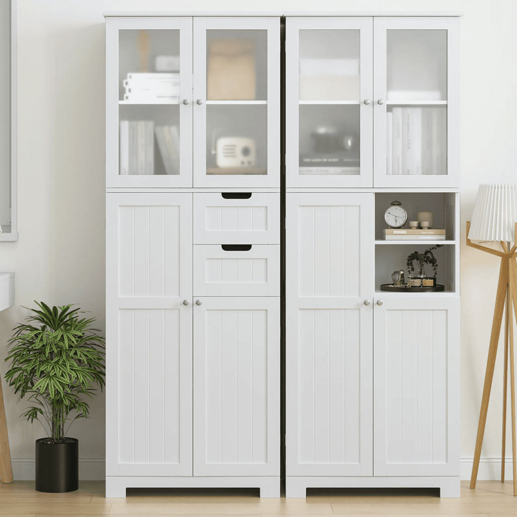 Homfa 67" Tall Bathroom Cabinet, White Linen Cabinet with Doors and Removable Drawers, Kitchen Cupboard