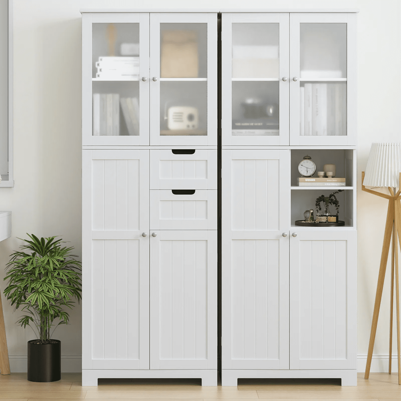 Homfa 67" Tall Bathroom Cabinet, White Linen Cabinet with Doors and Removable Drawers, Kitchen Cupboard