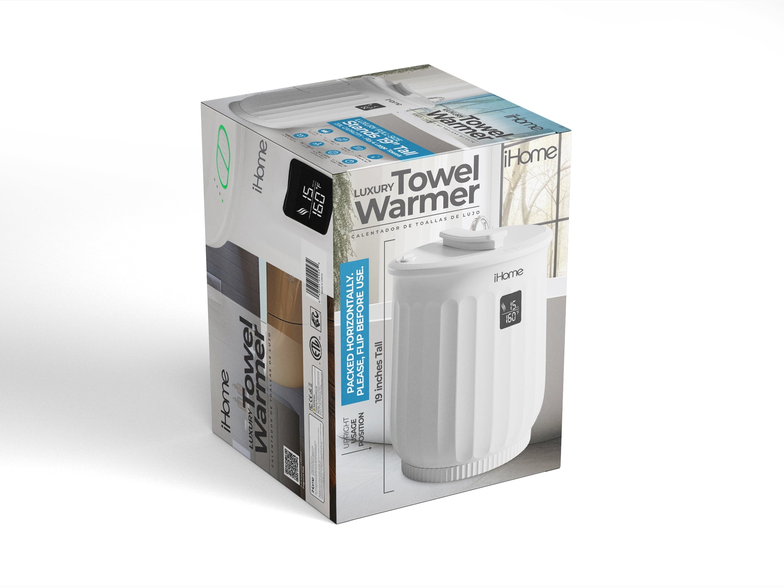 iHome 20L Towel Warmer Bucket with Inner Fragrance Pad Holder 400 W, White Plastic Finish