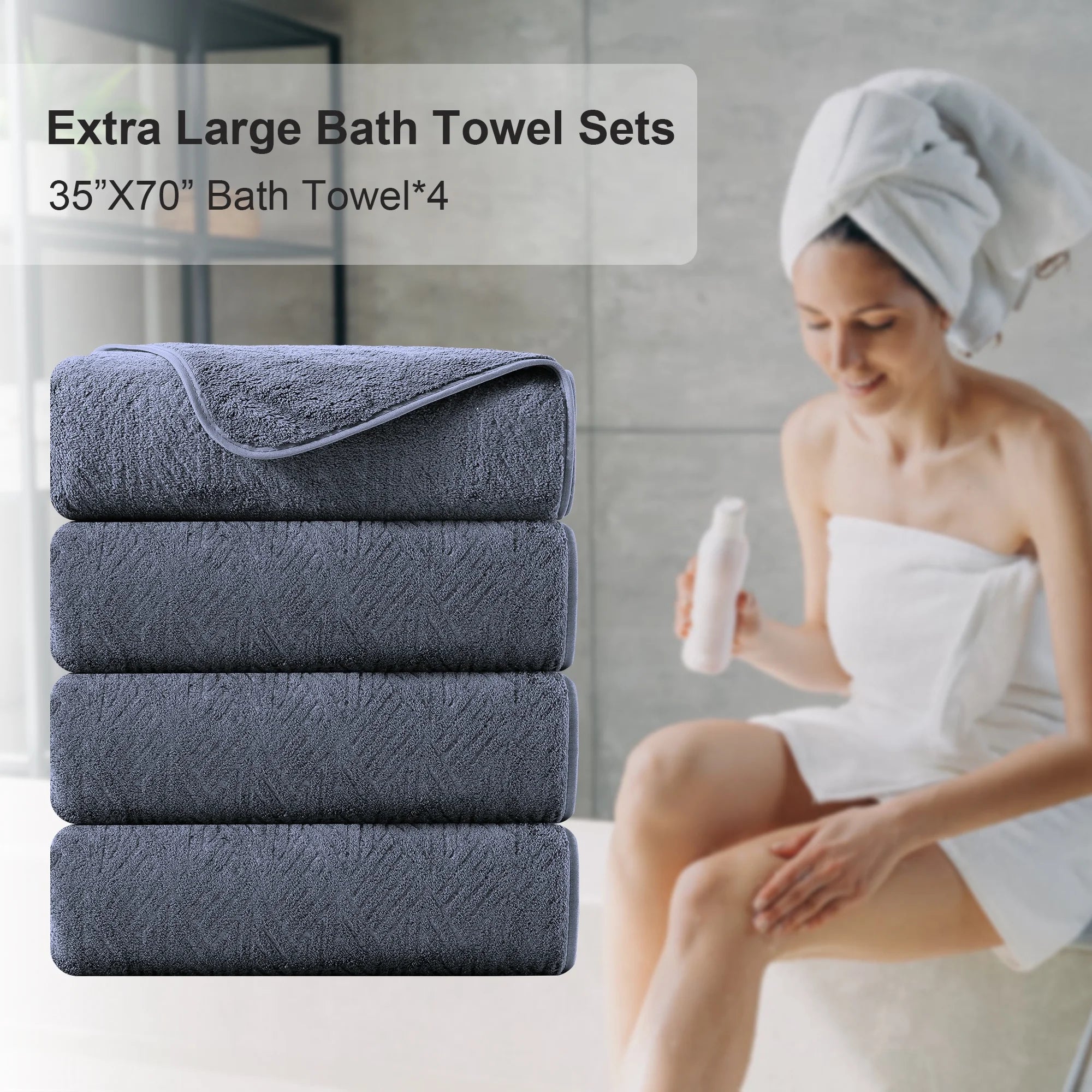 Green Essen 4 Pack Oversized Bath Towel Sets 700 GSM Soft Shower Towels 35 x 70 Inches Quick Dry Bath Sheets Highly Absorbent Bath Towel Clearance for Bathroom Spa Hotel Gym(Dark Grey)