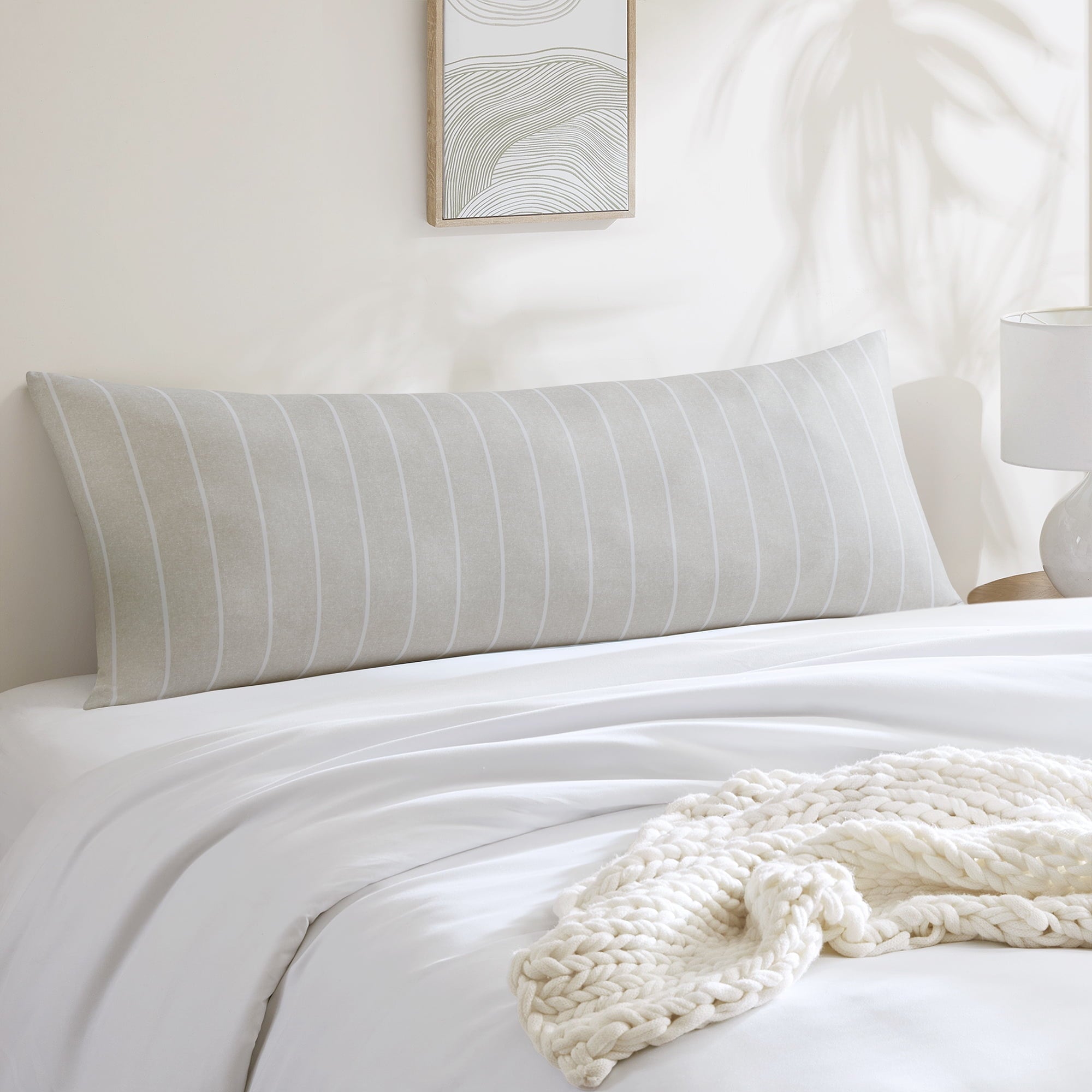 Mainstays Microfiber Body Pillowcase - Beige & White Stripe - 20"x52" - 1 Pack