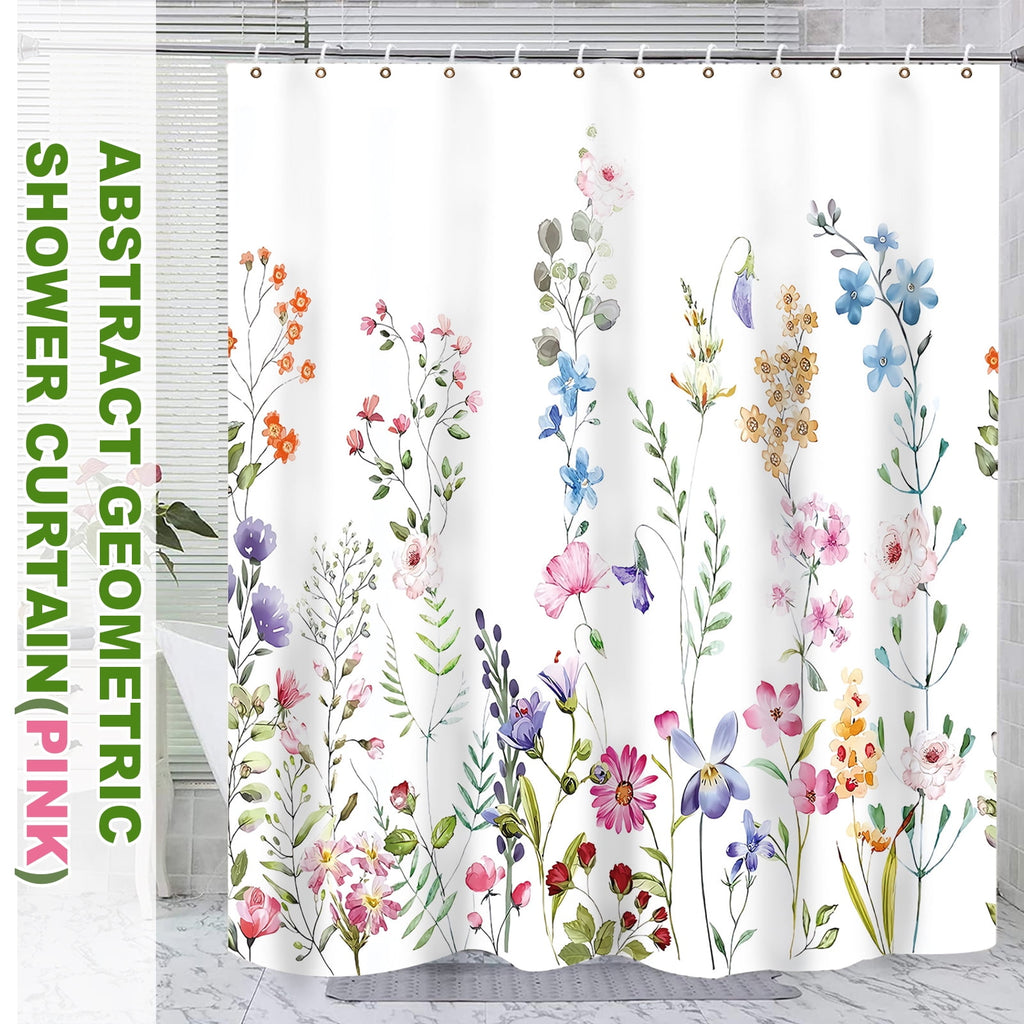 Dznils White Floral Fabric Shower Curtain, Watercolor Bathroom Curtain with Hooks, Pink, 72" x 72"
