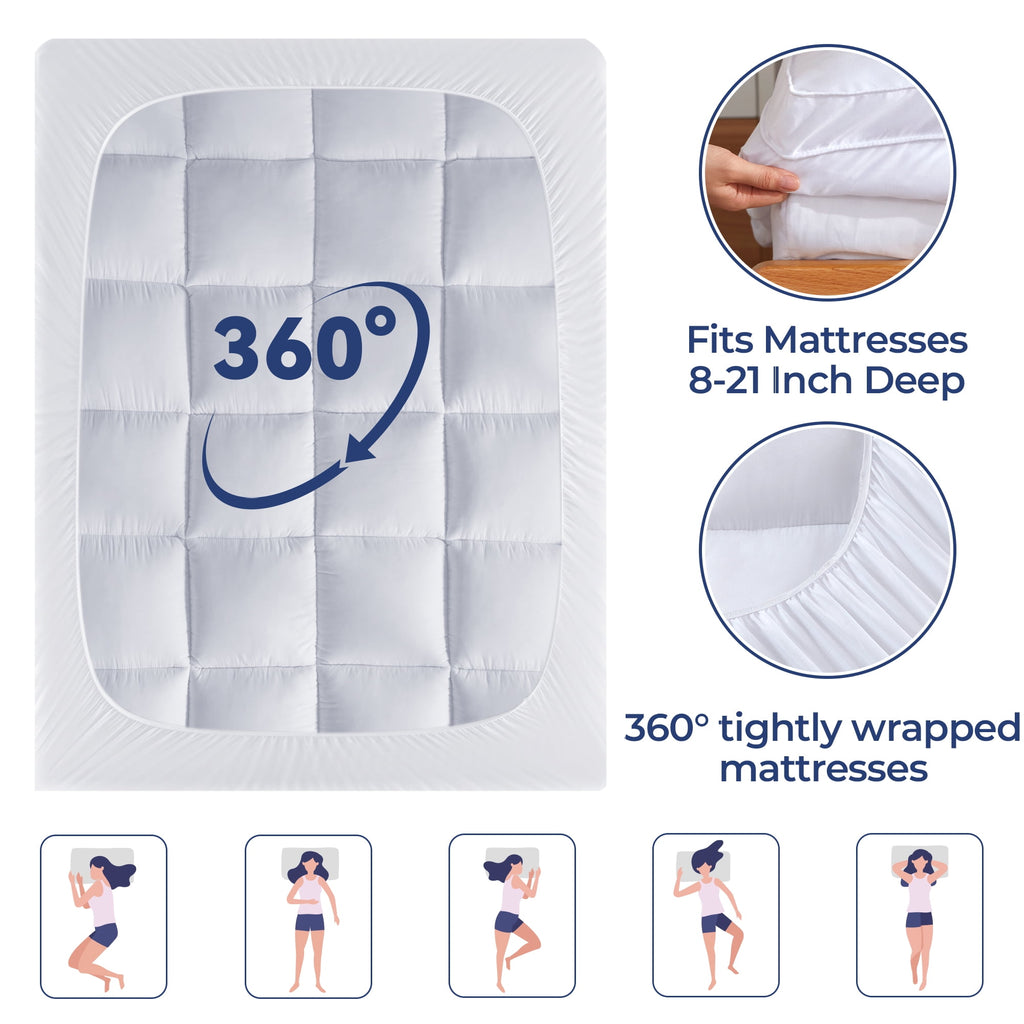 BDEUS Extra Thick Mattress Topper, Cooling Mattress Pad Cover,Pillow Top Protector with 8-21 Inch Deep Pocket, Twin Size