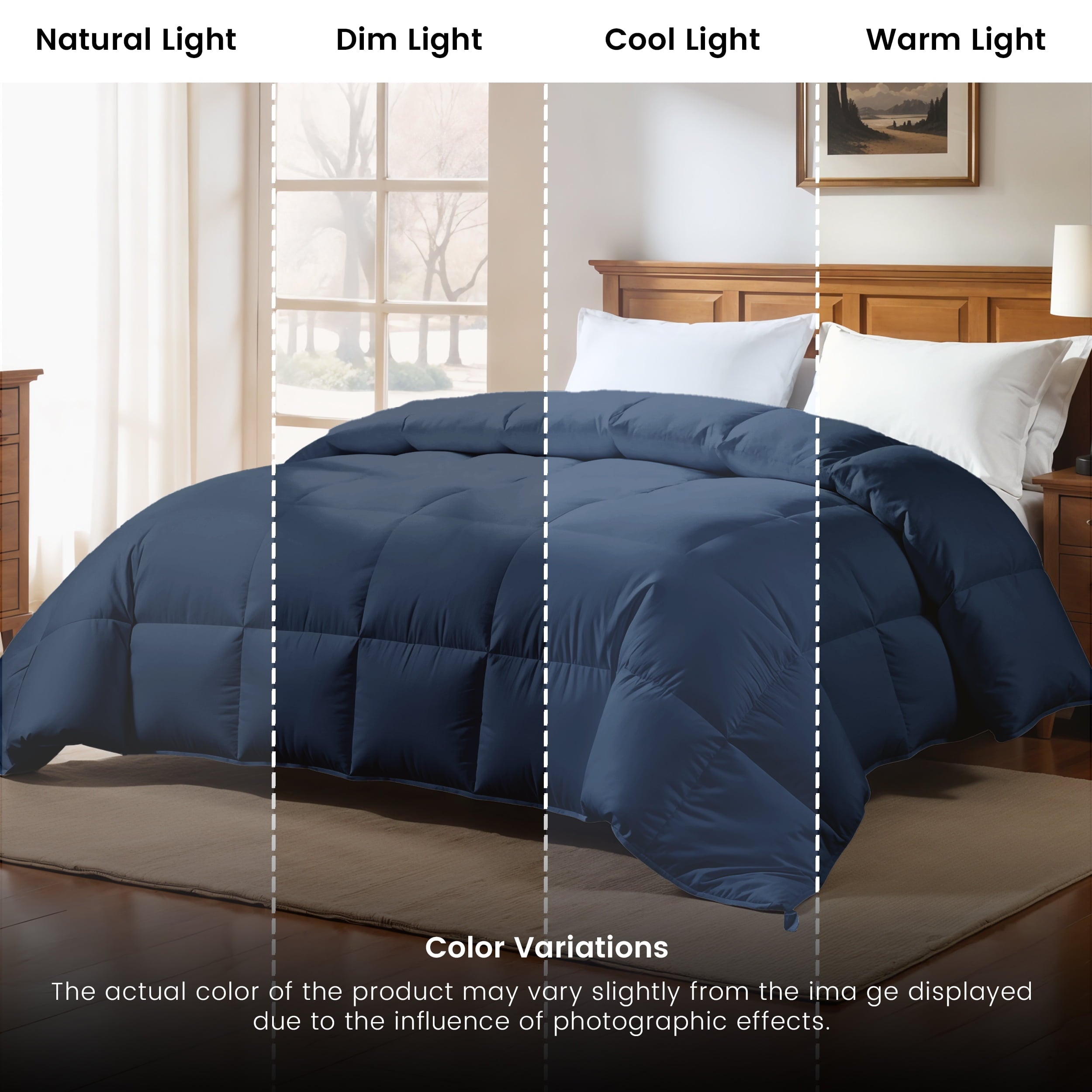 Lux Decor Collection Quilted Comforter All Season Down Alternative Reversible Fluffy Ultra Soft Duvet Insert (Queen, Navy Blue)