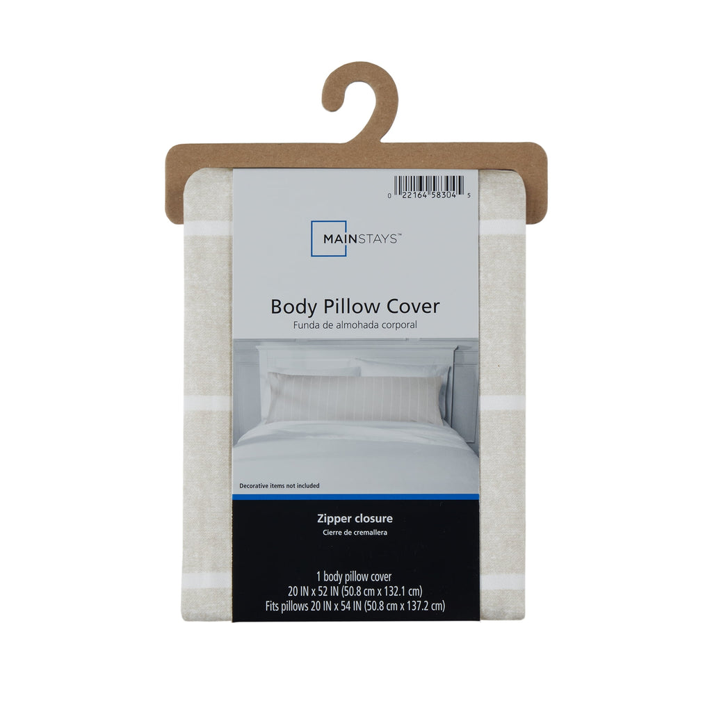 Mainstays Microfiber Body Pillowcase - Beige & White Stripe - 20"x52" - 1 Pack