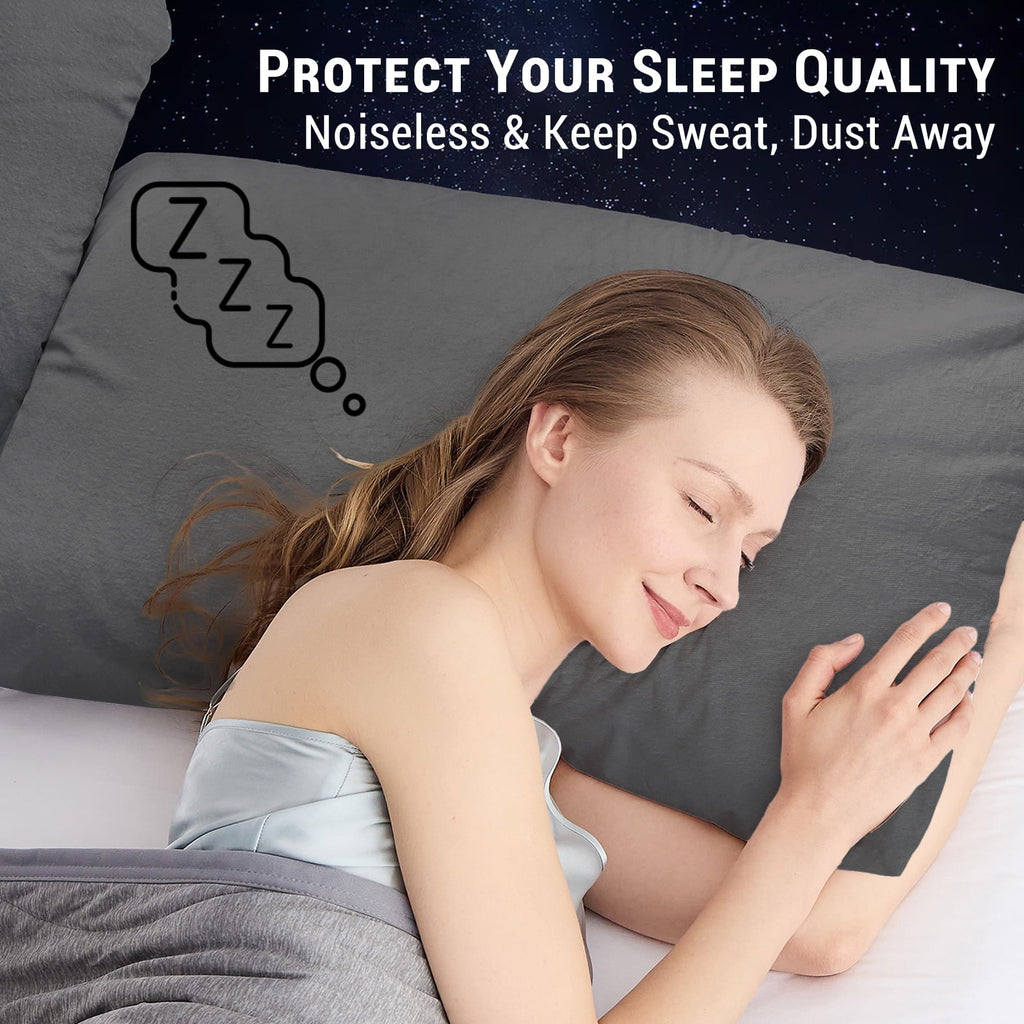 GOGREEN Bamboo Waterproof Pillow Protector, Breathable Pillow Cover, Cooling Pillow Case Protector with Zipper, Super Soft Terry Pillow Case Cover with Zipper (4 Packs, King 20"x36", Dark Grey)