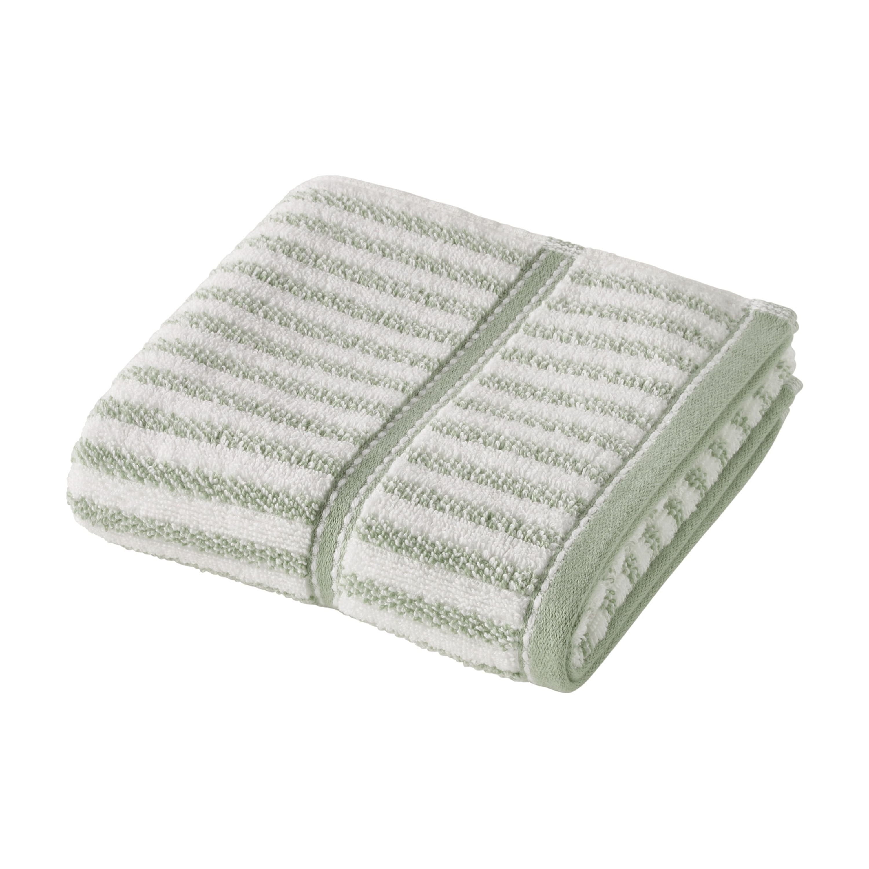 Beautiful by Drew Barrymore Stripe Hand Towel, Soft 100% Cotton, Sage Green