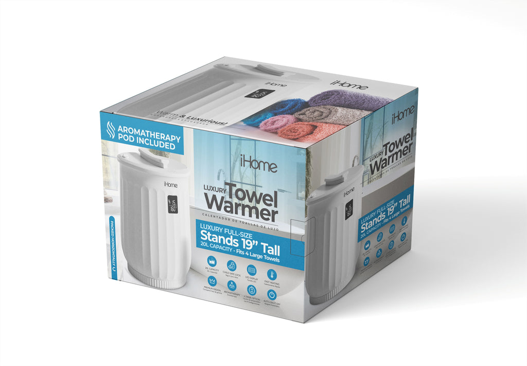 iHome 20L Towel Warmer Bucket with Inner Fragrance Pad Holder 400 W, White Plastic Finish