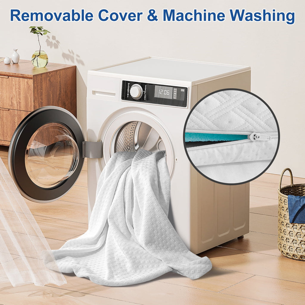 INGALIK 3 inch Gel Infused Memory Foam Mattress Topper, Queen, Cooling Bed Topper for Pressure Relief, CertiPUR-US Certified, White Removable Cover