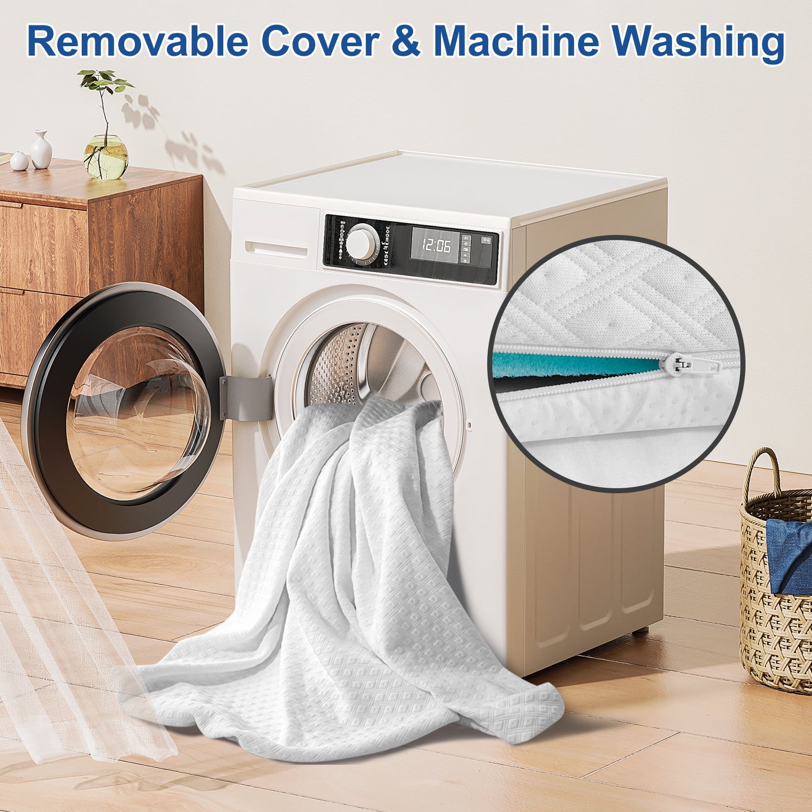 INGALIK 3 inch Gel Infused Memory Foam Mattress Topper, Queen, Cooling Bed Topper for Pressure Relief, CertiPUR-US Certified, White Removable Cover