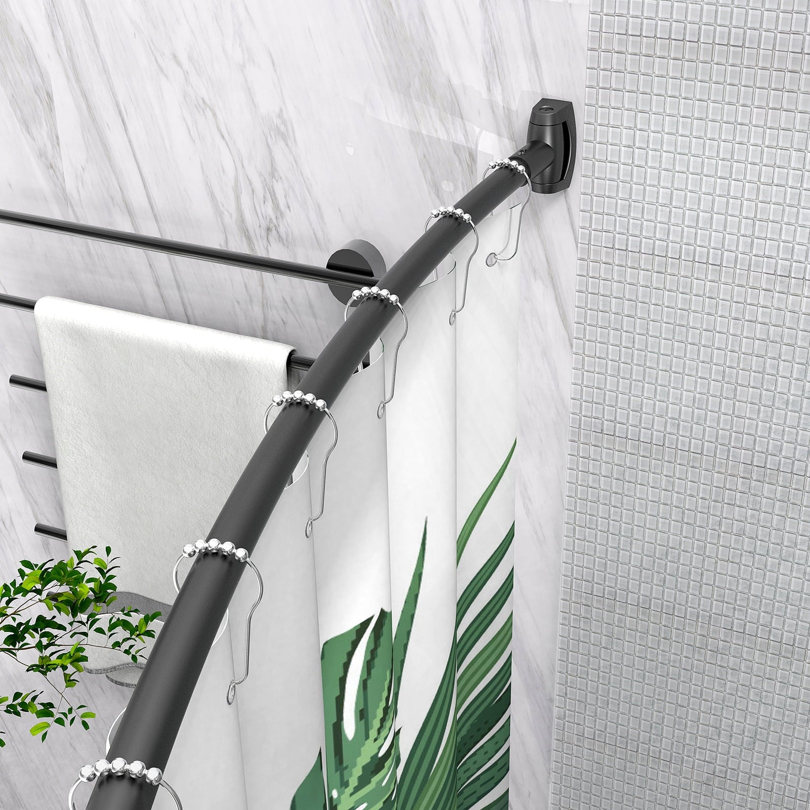 Curved Shower Curtain Rod 43" to 72" Adjustable, Aluminum Rustproof Expandable Round Shower Rod for Bathroom Bathtub Stall, Need to Drill, Black