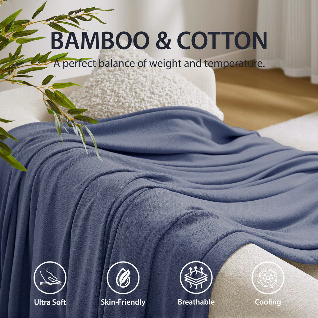 Regency Heights Cozy Bamboo Cotton Blanket, Lightweight Blanket for Sofa Couch, All Season Breathable Bed Blanket for Hot Sleepers with Diamond Jacquard, Full/Queen, Navy
