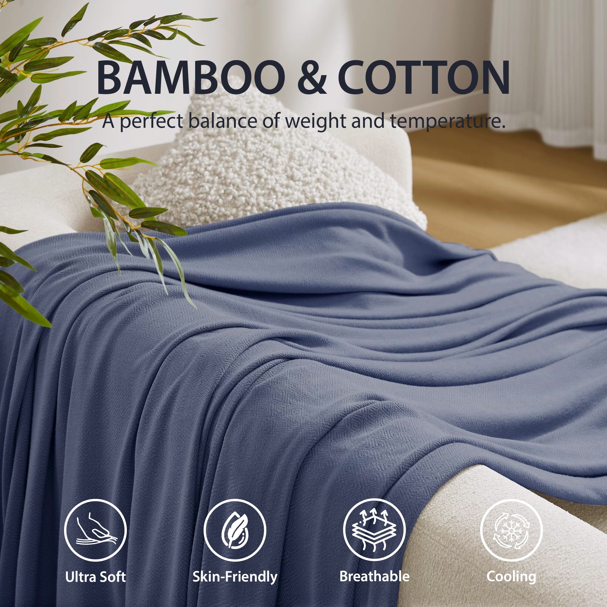 Regency Heights Cozy Bamboo Cotton Blanket, Lightweight Blanket for Sofa Couch, All Season Breathable Bed Blanket for Hot Sleepers with Diamond Jacquard, Full/Queen, Navy