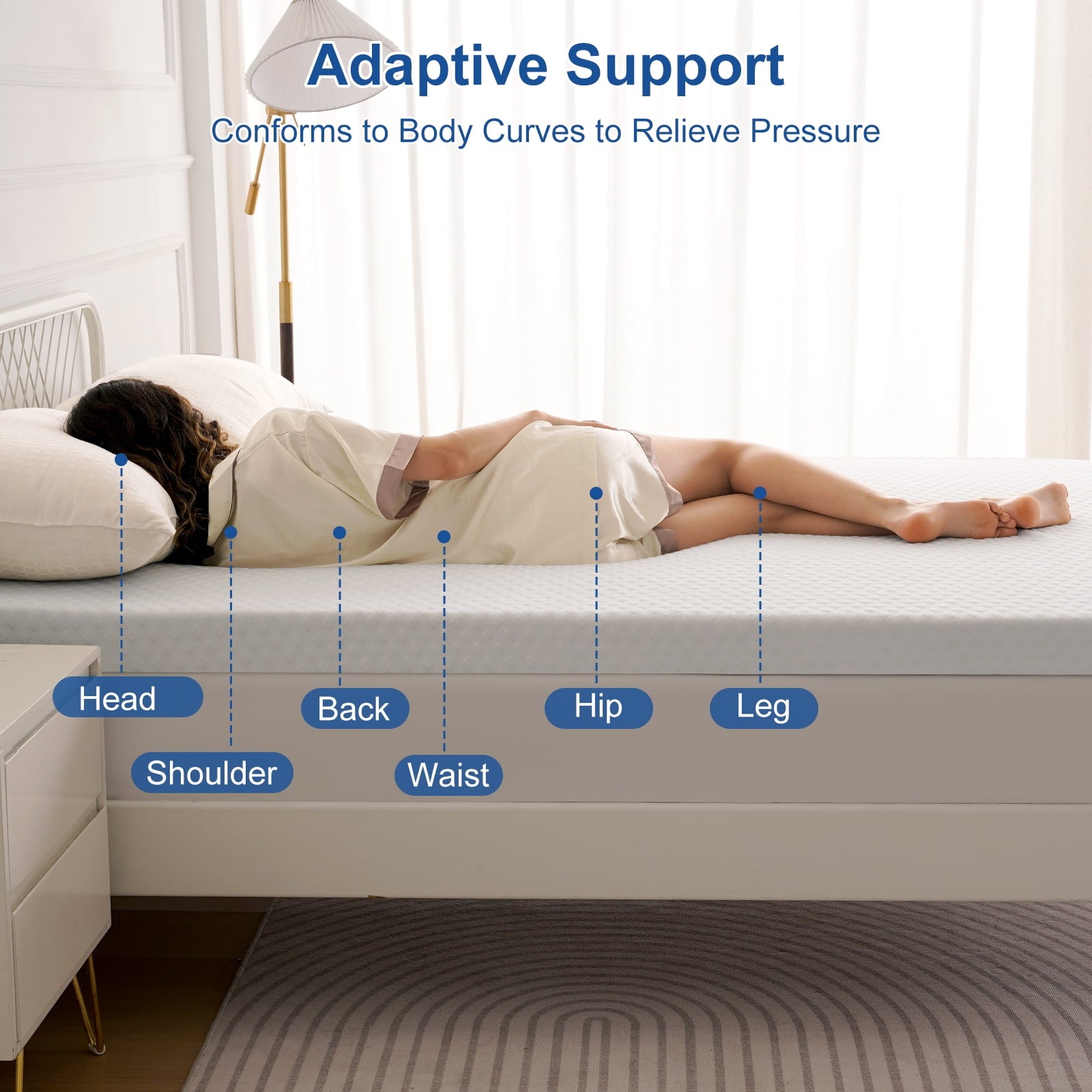 INGALIK 3 inch Gel Infused Memory Foam Mattress Topper, Queen, Cooling Bed Topper for Pressure Relief, CertiPUR-US Certified, White Removable Cover