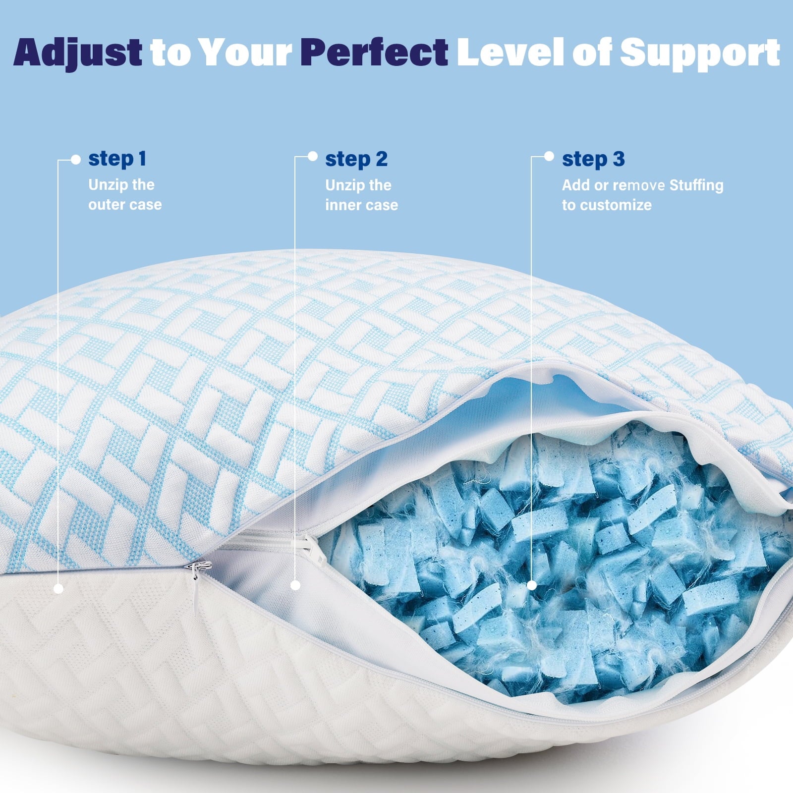 SORMAG Cooling Bed Pillows for Sleeping Shredded Memory Foam Pillows Queen Size Set of 2 Pack