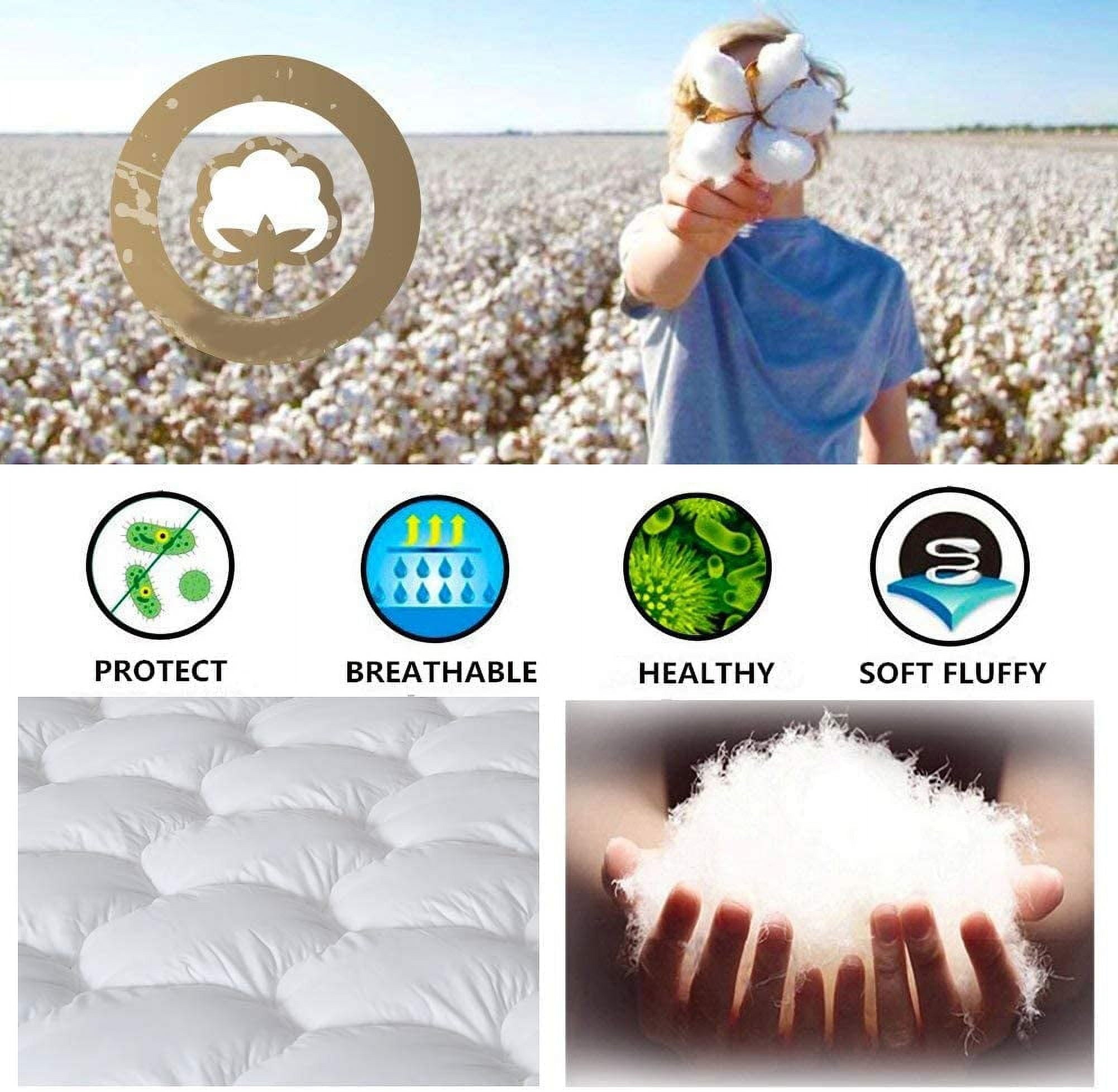 MERITLIFE Extra Thick Cooling Mattress Topper for Back Pain, 100% 400TC Waterproof Mattress Pad Cover - Down Alternative Pillow Top, Hotel Quality Hypoallergenic Queen Size, White