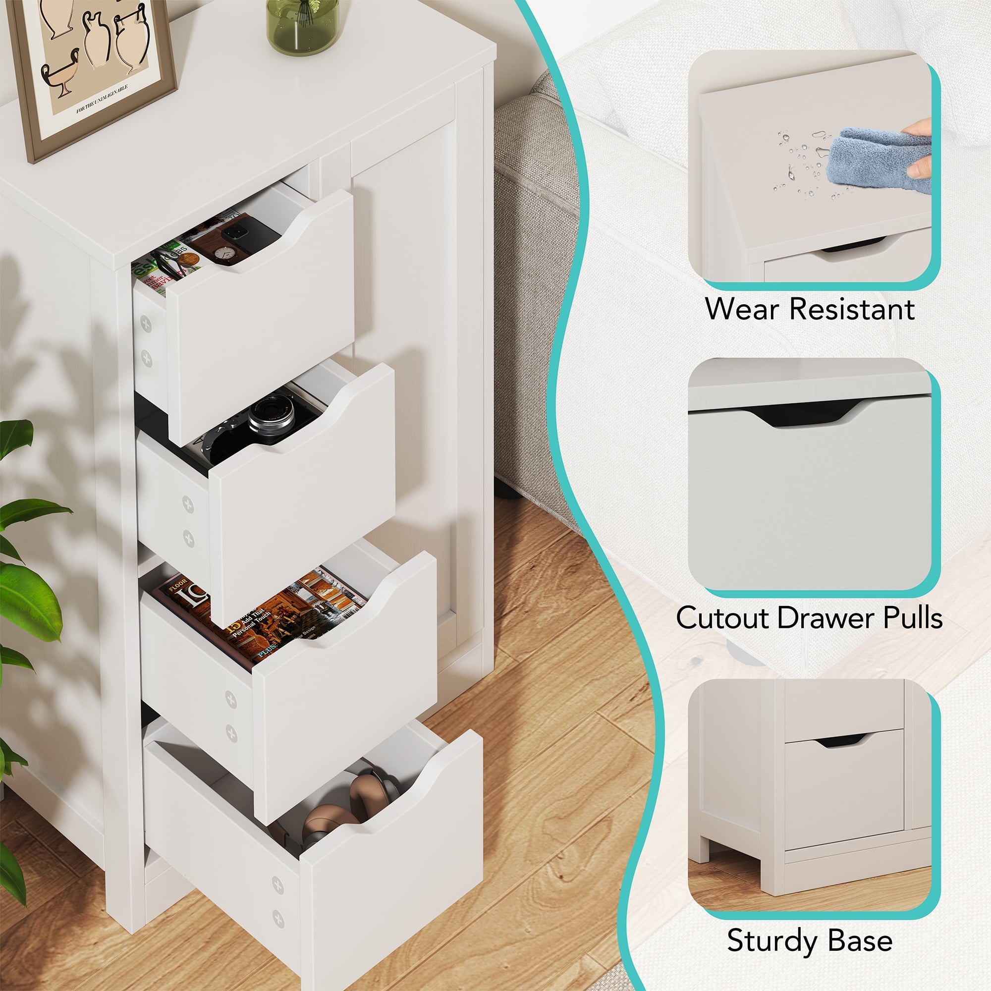Walsunny Bathroom Floor Cabinet Storage Organizer Freestanding Wooden Cupboard with Door Drawers Adjustable Shelf for Small Spaces Laundry Room Kitchen Living Room Bedroom Home Office,White