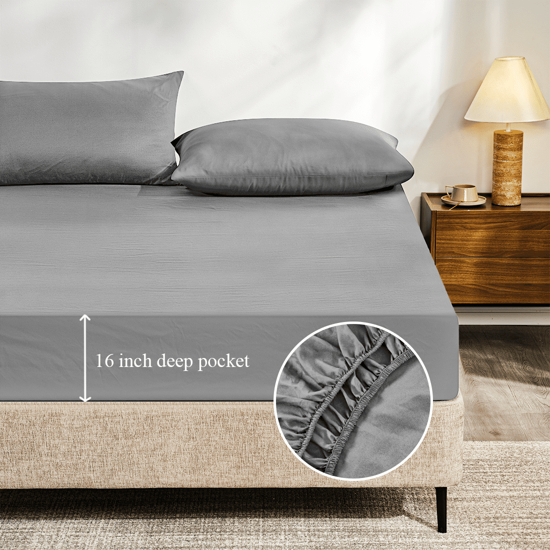 Full Size Bed Sheets,Z-hom 4 Piece Cooling Sheets 14” Deep Pocket Sheet & Pillowcase Sets Soft Microfiber Luxury Bedding Fitted Sheet Water Washed,Dark Gray