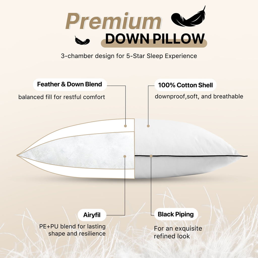 Howsheep Feather Down Pillows Set of 2, Medium Firm Hotel Bed Pillow 2 Pack,  King Size, 20 x 36 in.