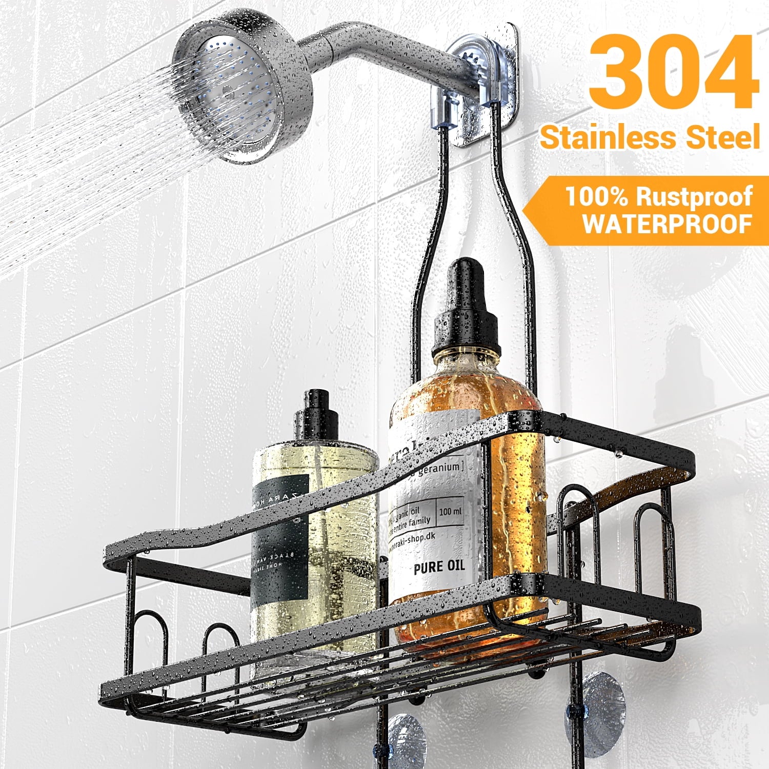 TINANA Hanging Shower Caddy, Rustproof Shower Shelf Racks Over Shower Head - No Drilling Bathroom Organizer for Shampoo with Soap Holder
