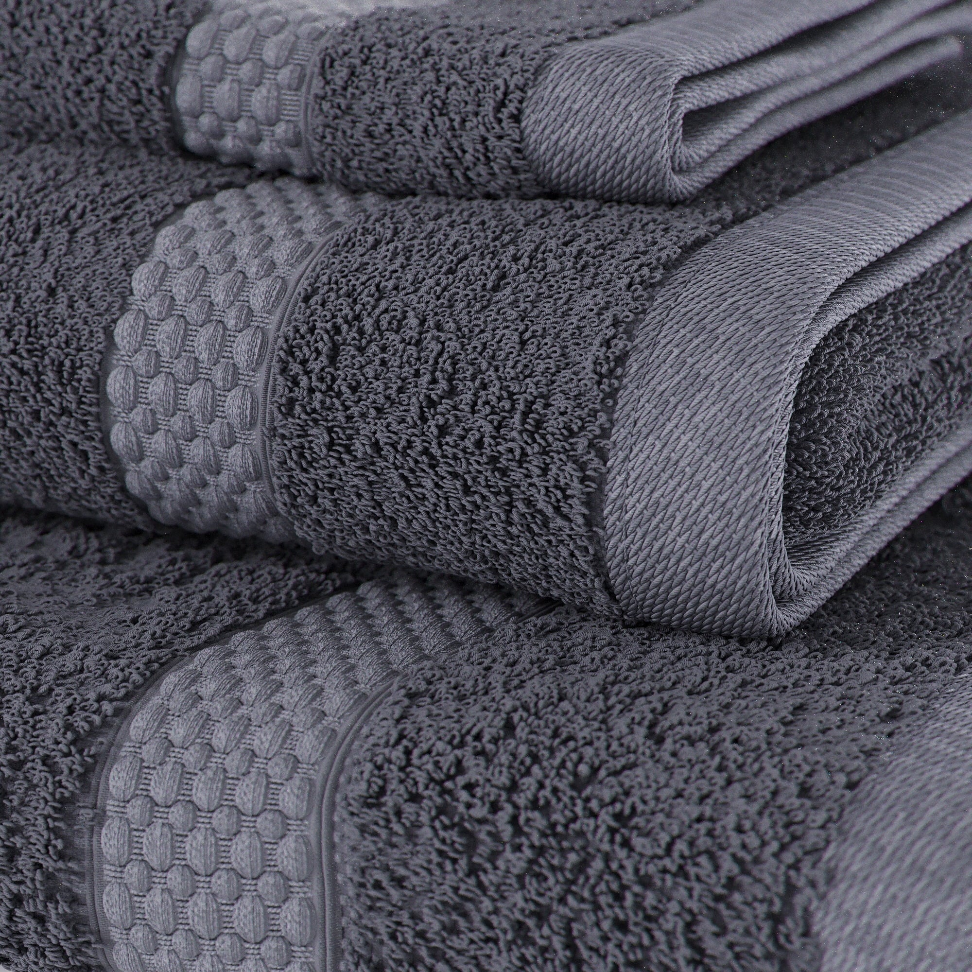 Beautiful by Drew Barrymore 6-Piece Dobby Bath Towel Set, Soft 100% Cotton, Charcoal Gray