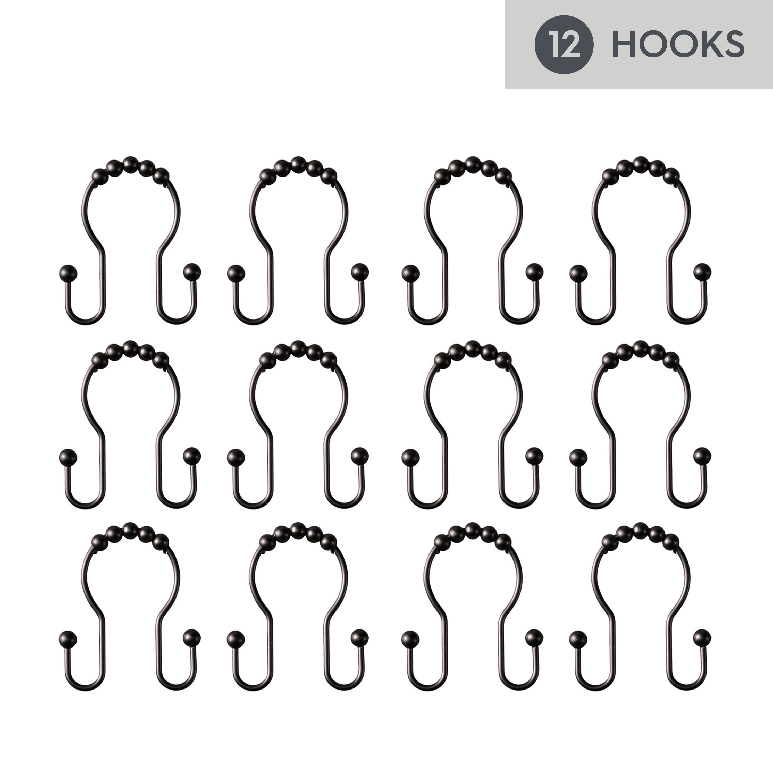 Better Homes & Gardens Rustproof Stainless Steel Double Easy Glide Shower Hooks, Matte Black, 12