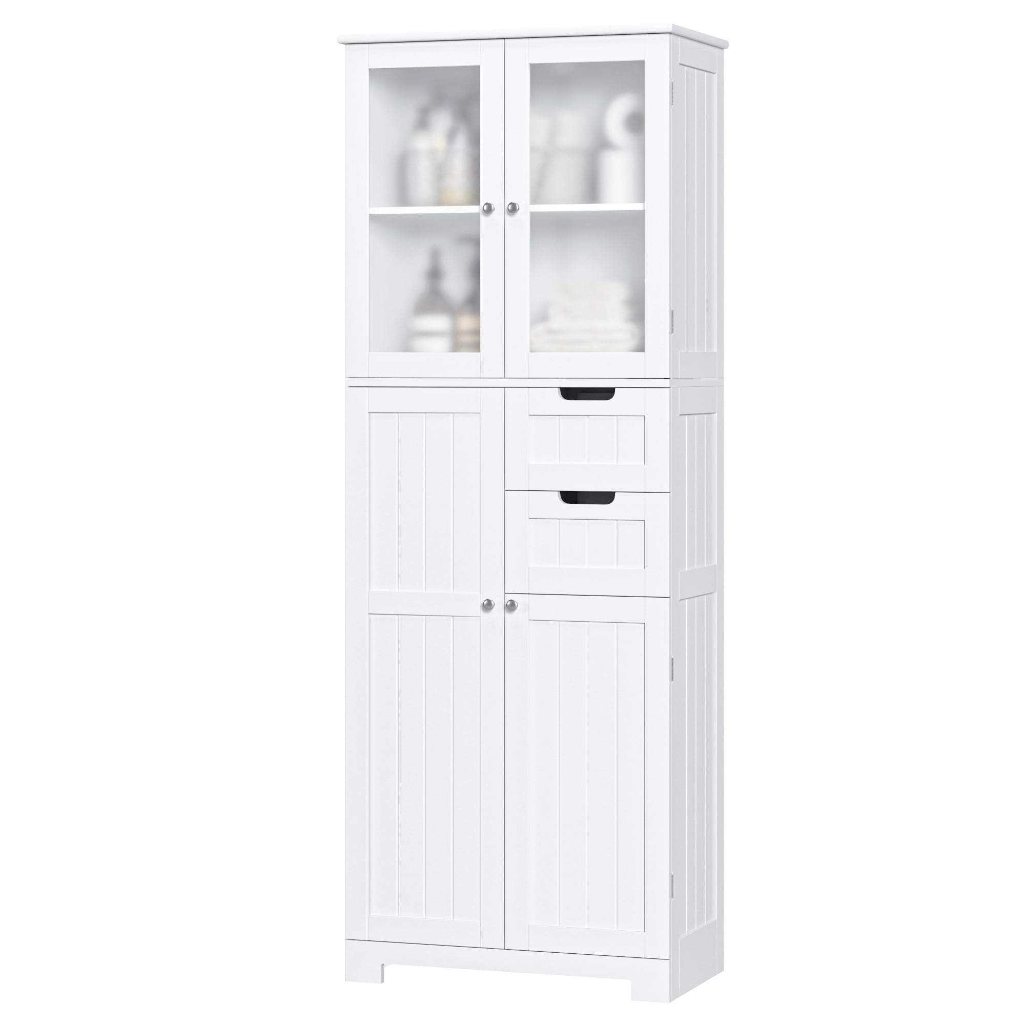 Homfa 67" Tall Bathroom Cabinet, White Linen Cabinet with Doors and Removable Drawers, Kitchen Cupboard