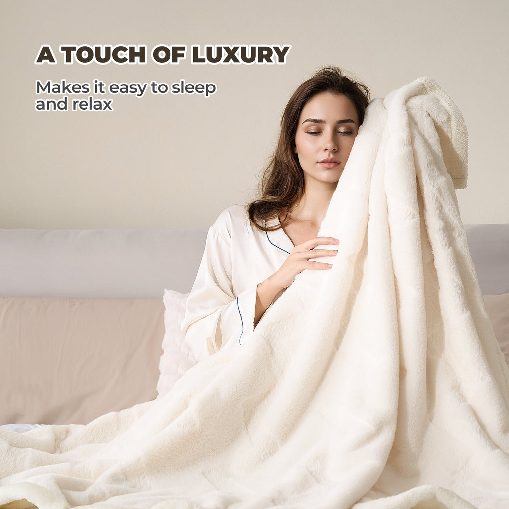 Naipo 50 in x 70 in Faux Rabbit Fur Blanket White Arctic Velvet Throw Blanket Unique Design Perfect for All Seasons and Ages (No Heating)