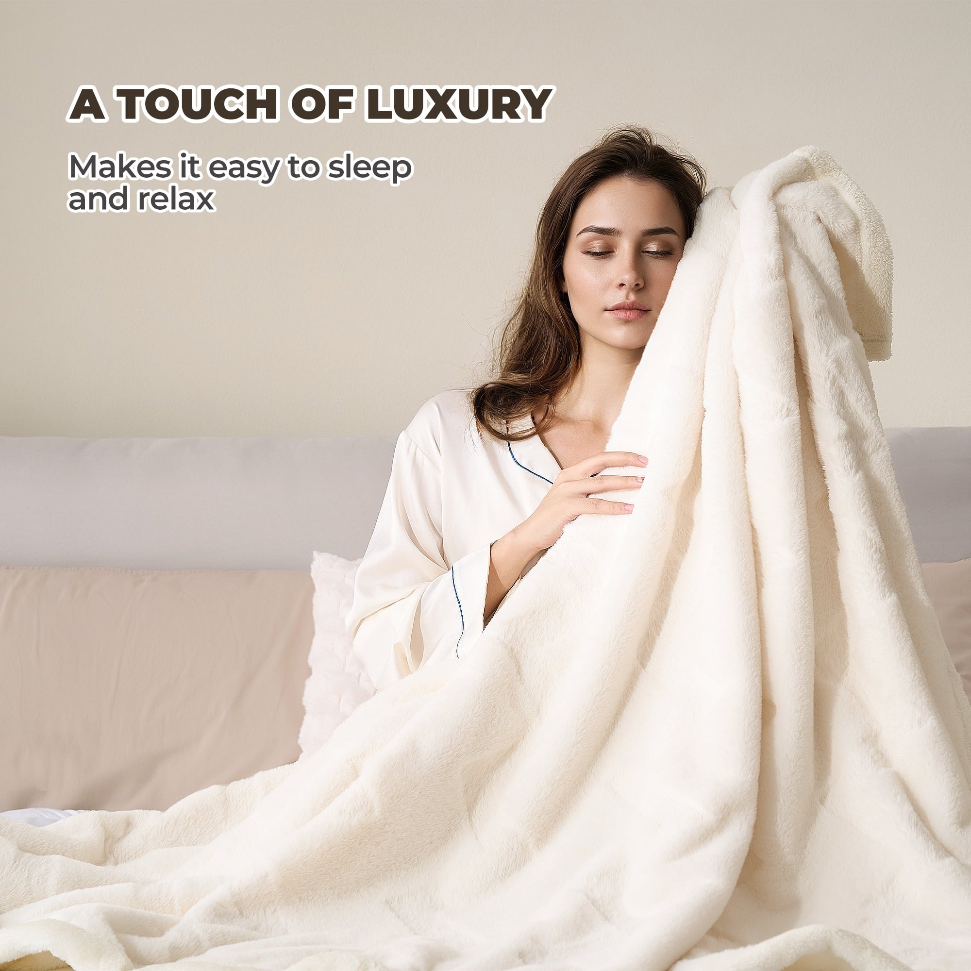 Naipo 50 in x 70 in Faux Rabbit Fur Blanket White Arctic Velvet Throw Blanket Unique Design Perfect for All Seasons and Ages (No Heating)