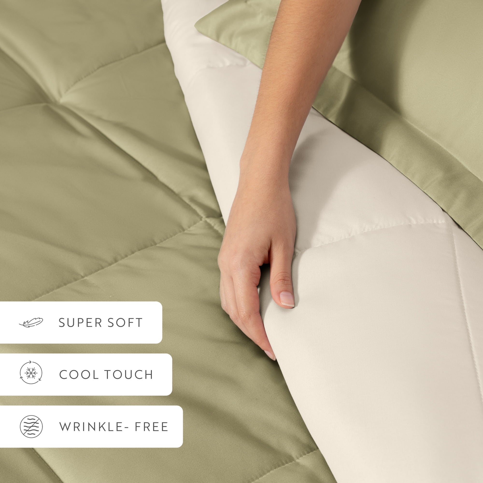 All Season Reversible Comforter Set Breathable Cool in Sage Green & Ivory Twin/Twin XL Size Bedding by Comfort Canopy