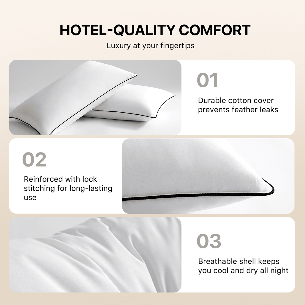 Howsheep Feather Down Pillows Set of 2, Medium Firm Hotel Bed Pillow 2 Pack,  King Size, 20 x 36 in.