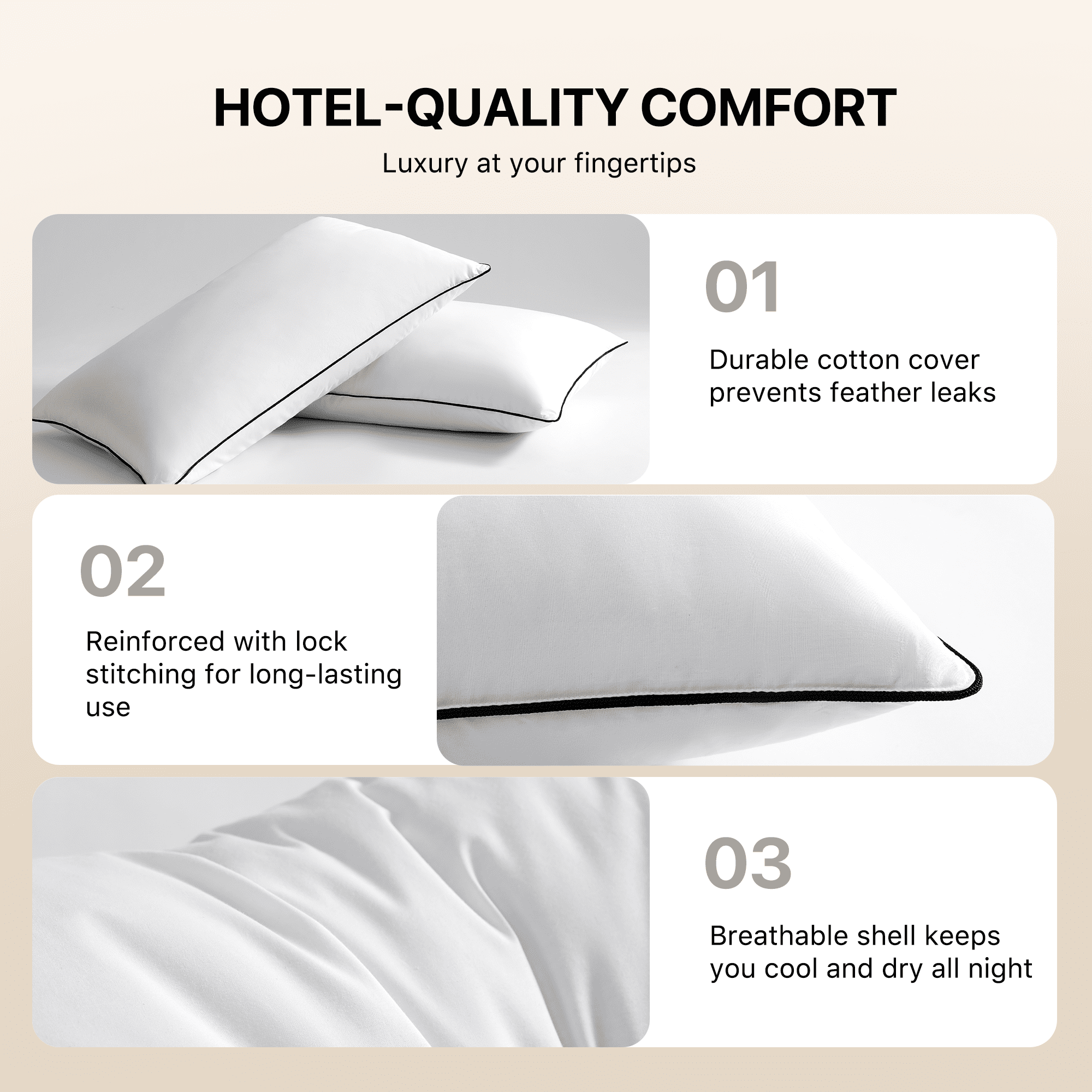 Howsheep Feather Down Pillows Set of 2, Medium Firm Hotel Bed Pillow 2 Pack,  King Size, 20 x 36 in.
