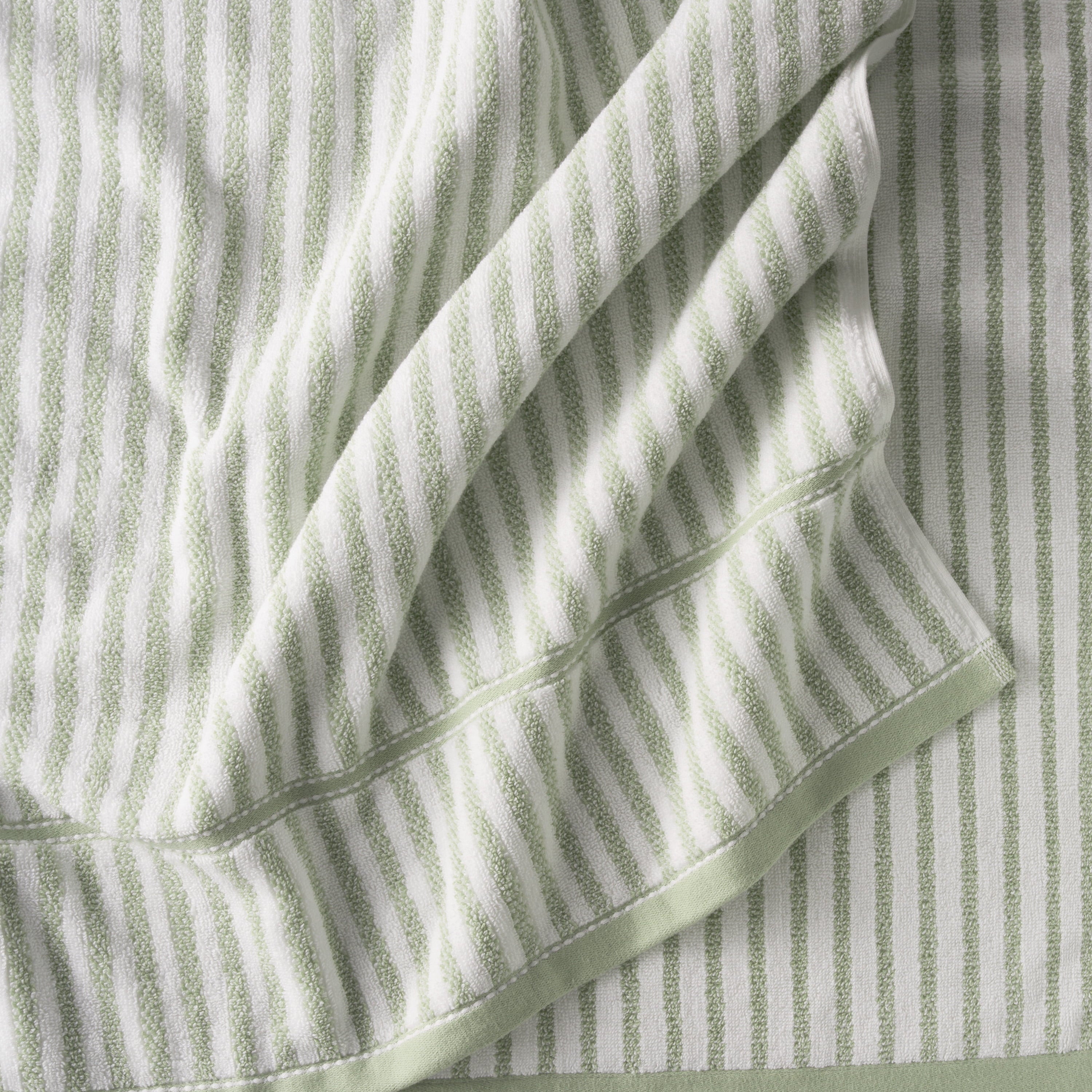 Beautiful by Drew Barrymore Stripe Hand Towel, Soft 100% Cotton, Sage Green
