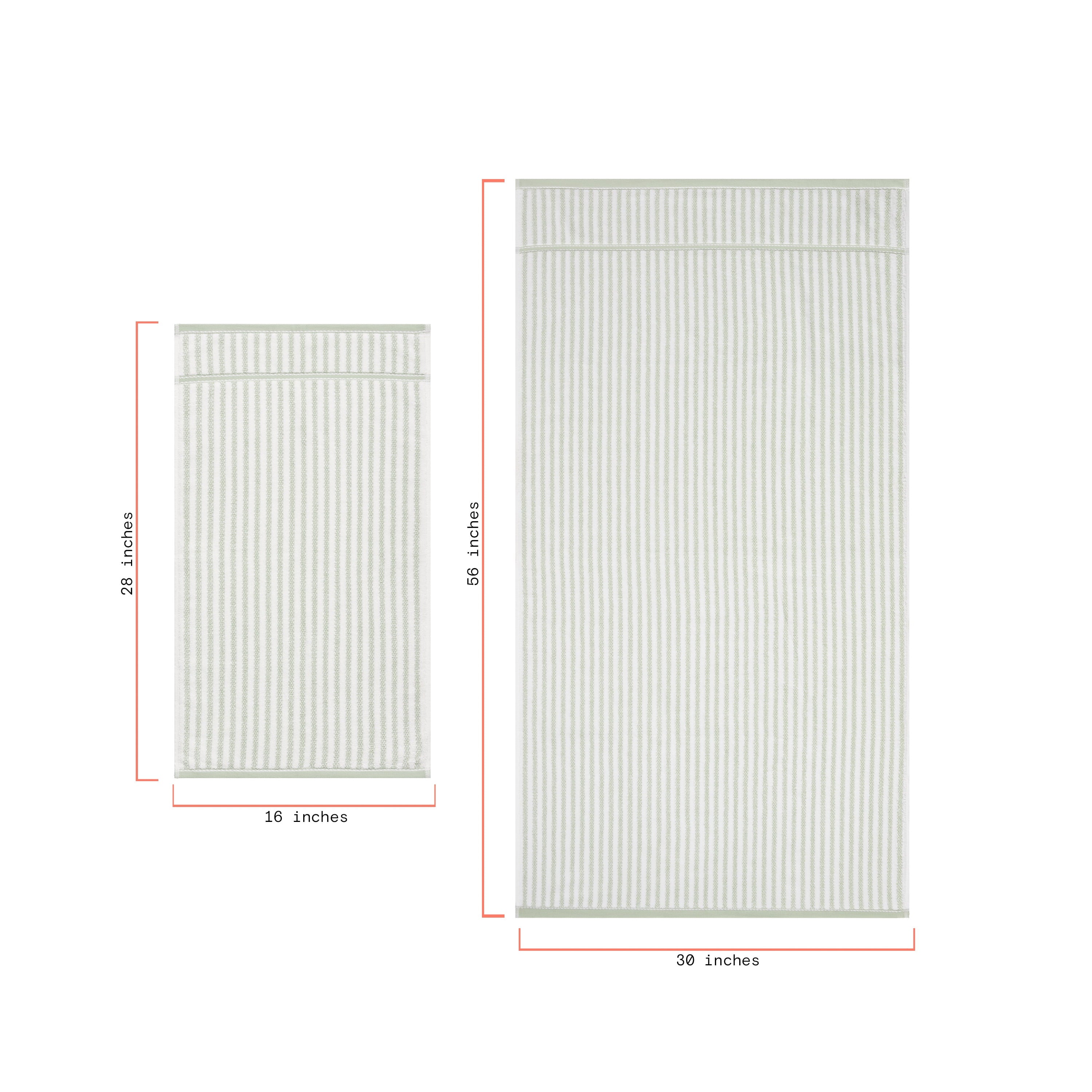 Beautiful by Drew Barrymore Stripe Hand Towel, Soft 100% Cotton, Sage Green