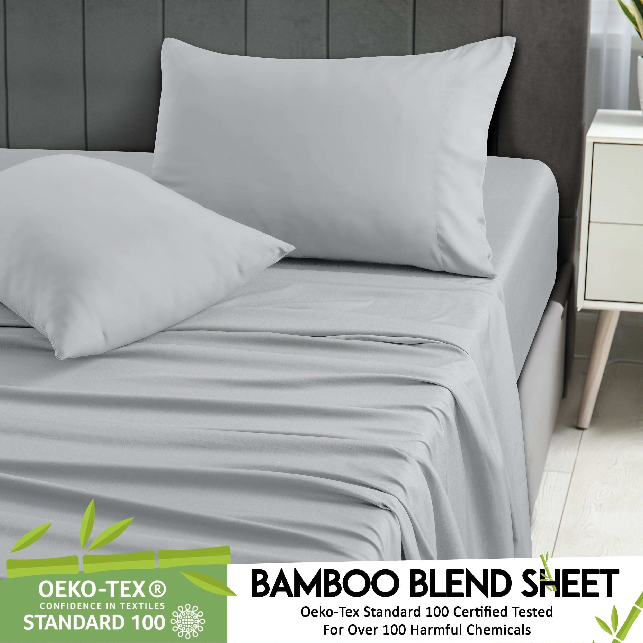 Lux Decor Collection Rayon from Bamboo Blend Queen Sheets Deep Pockets - 4 Piece Cooling Bed Sheets Set, Gray